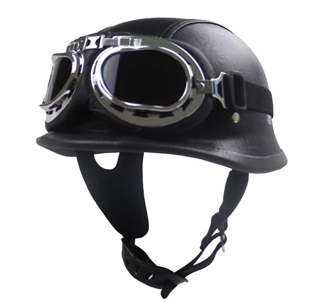 ECE/DOT Approved Retro Half Open Face Motorcycle Helmet with Goggles & Visor - Personalized Biker Helmet for Men & Women - All-Season Scooter & Touring Helmet for Urban Commuting & Road Trips