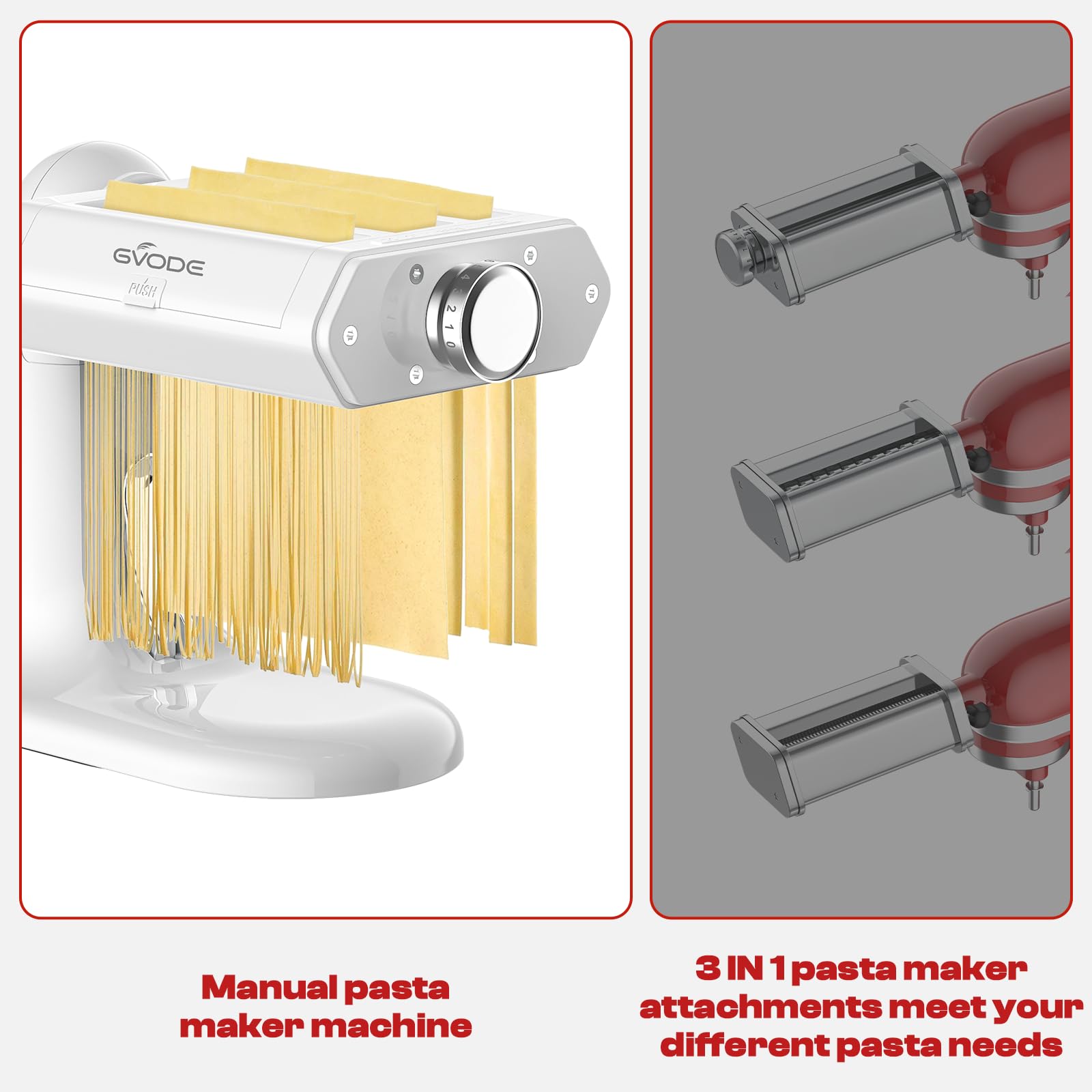GVODE 3-in-1 Manual Pasta Maker Machine with 7 Adjustable Thickness Settings - Pasta Roller, Spaghetti & Fettuccine Cutter - Perfect for Homemade Noodles, Lasagna & Italian Cuisine - Ideal for Home Chefs & Italian Food Lovers