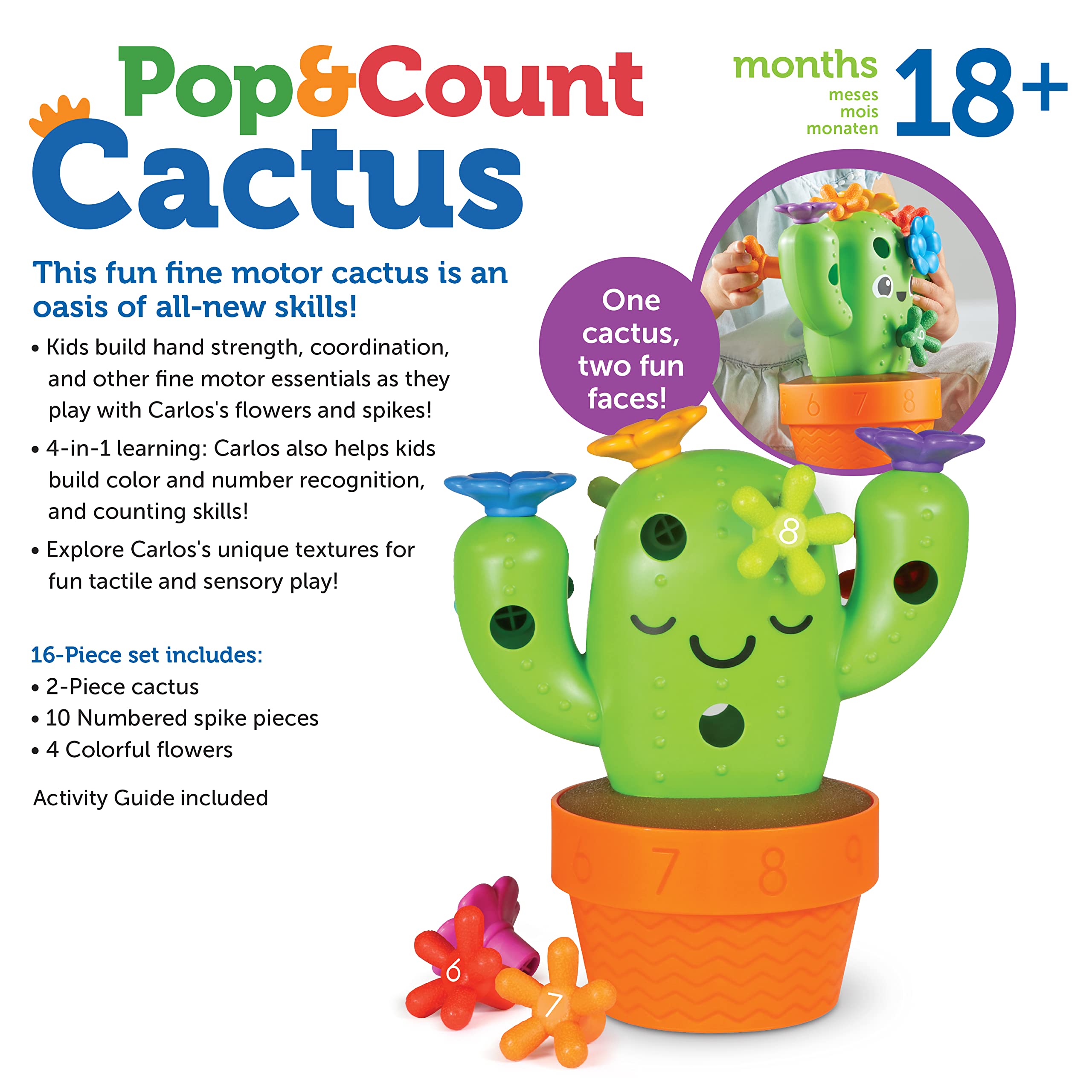 Learning Resources Carlos The Pop & Count Cactus - 16-Piece Educational Toddler Toy for Fine Motor Skills Development, Preschool Learning Activity, STEM Toy for Kids Ages 18+ Months - Perfect for Counting Practice & Sensory Play at Home or Classroom