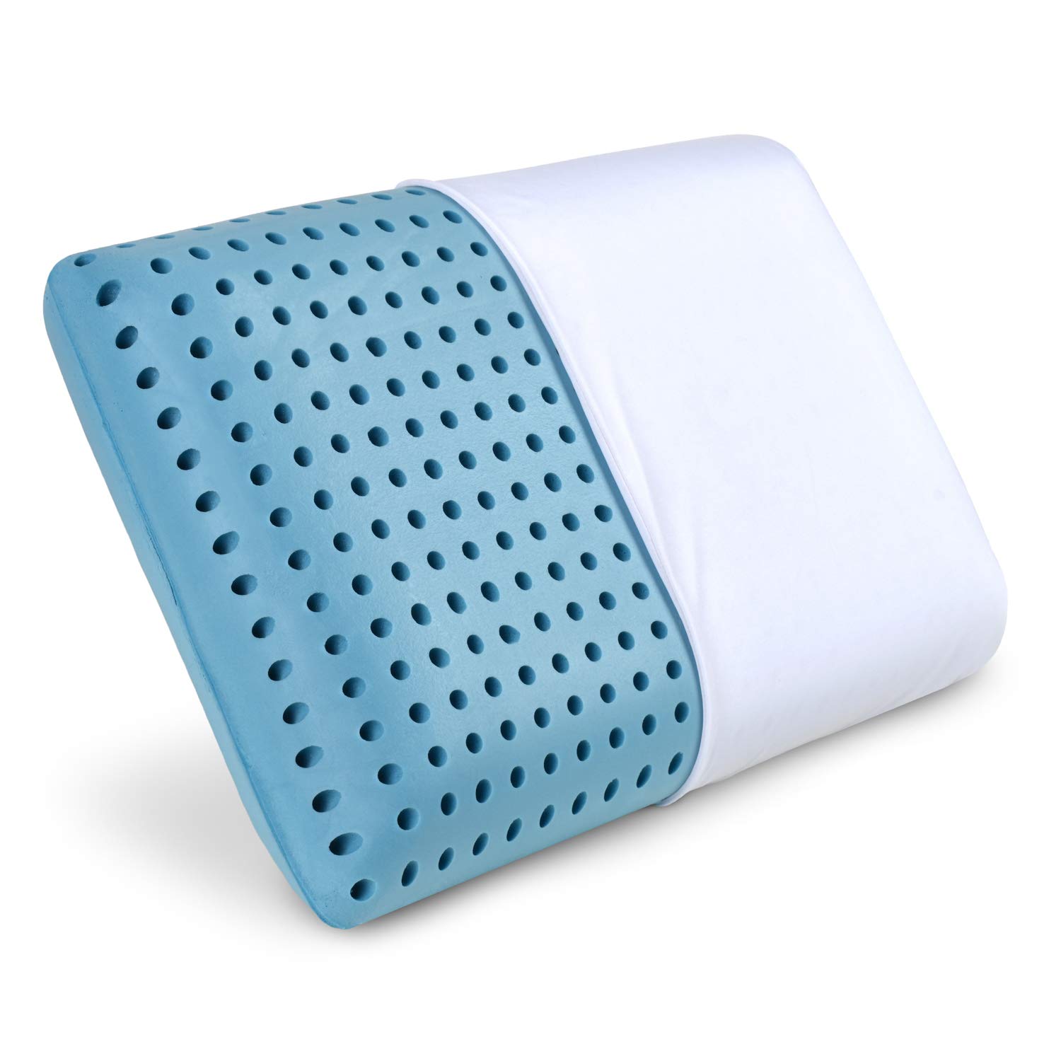 PharMeDoc Cooling Gel Memory Foam Pillow with Ventilated Holes - Standard Size for Back & Side Sleepers - Orthopedic Support for Neck Pain Relief - Perfect for Sleeping, Reading & Bed Rest (Blue)