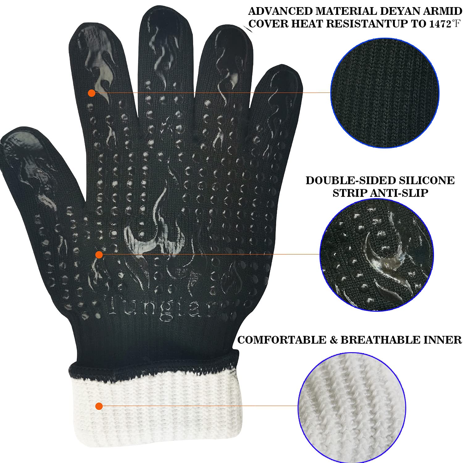 Heat Resistant Oven Gloves with Fingers - 1472℉ BBQ & Grill Mitts, 14
