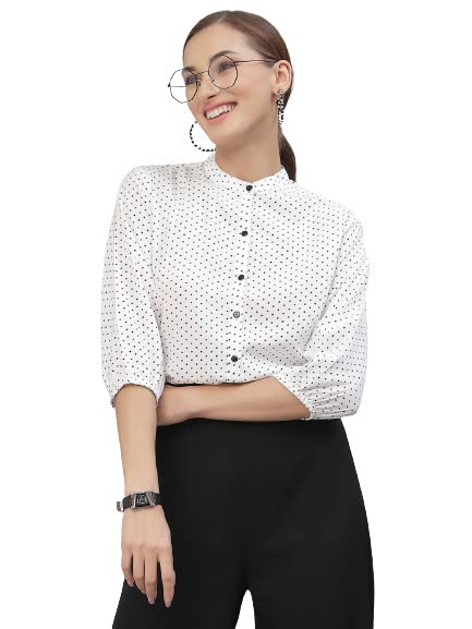 Style Quotient Women's White & Black Polka Dot Printed Polyester Formal Blouse | Elegant Office Wear & Party Outfit