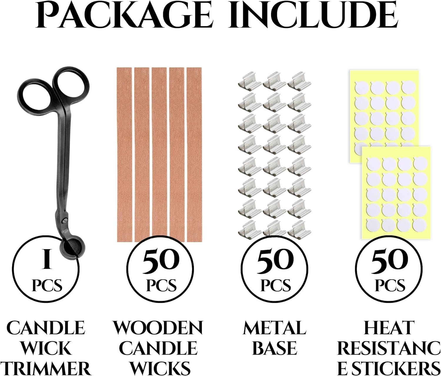 151PCS Wooden Candle Wicks Set with Metal Base - Smokeless Candle Making Kit Includes Black Wick Trimmer & Stickers for DIY Soy Wax Candles - Perfect for Home Decor, Gifts & Aromatherapy