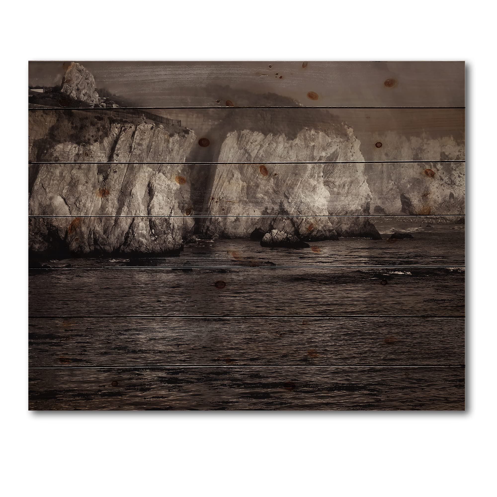 DesignQ Gold Cliffs In The Fog Modern Wood Wall Art - Contemporary Grey Landscape Panel Decor Printed on Natural Pine - Perfect for Living Room, Bedroom & Office Wall Decor