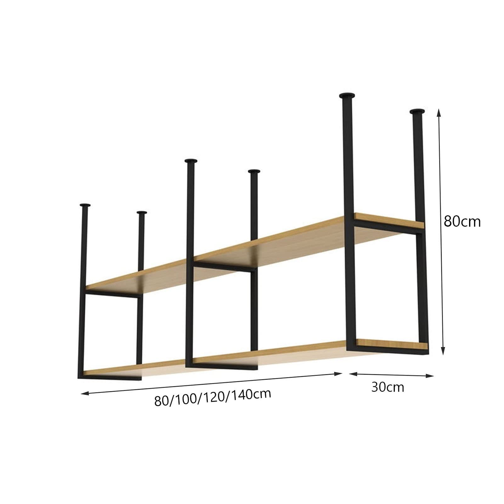 Industrial Black Wrought Iron Floating Shelf with Solid Wood - 80x30x80cm Ceiling Mounted Storage for Wine, Plants & Kitchen Decor | Perfect for Modern Home, Bar, Restaurant & Office Display