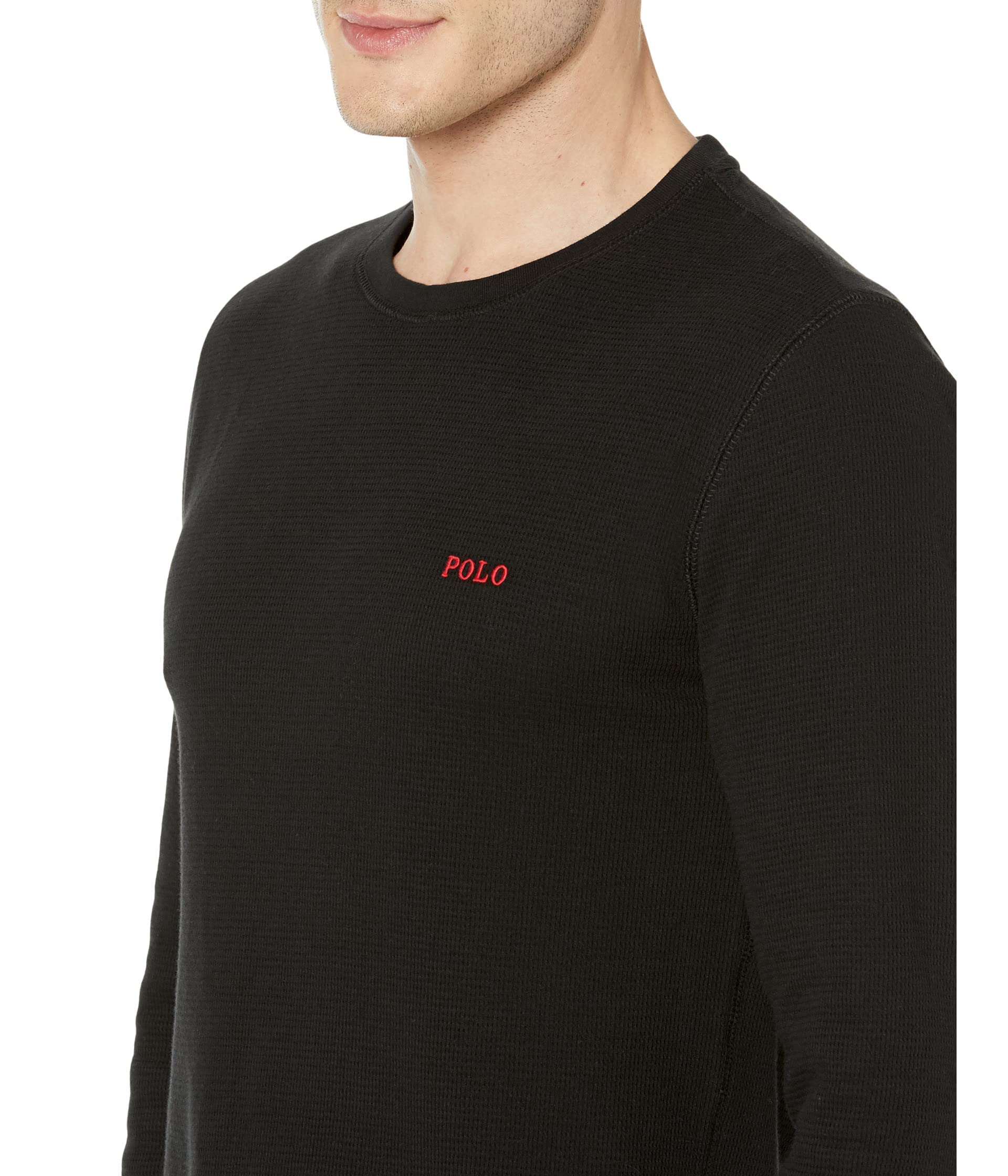 Ralph Lauren Men's Waffle-Knit Long Sleeve Polo Shirt with Embroidered Logo - Black & Red RL2000 Collection | Casual Wear, Office Attire, Golf Outfits