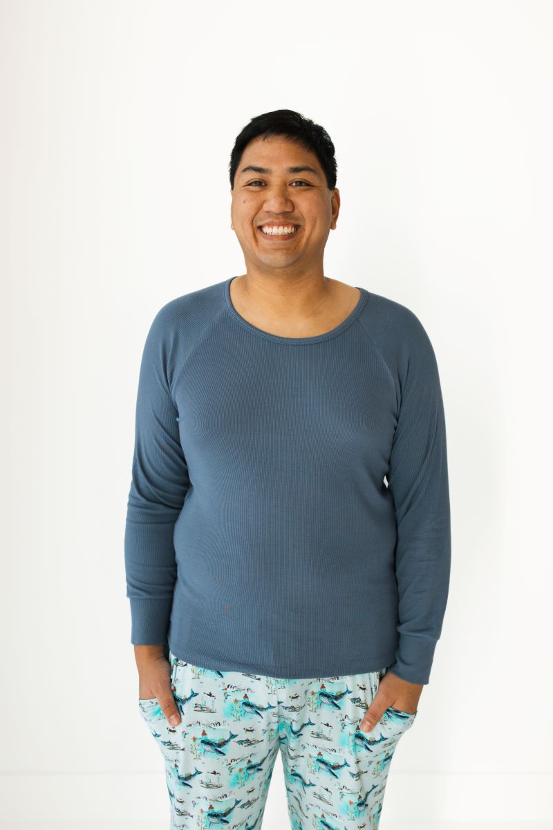 Cornflower Blue Ribbed Raglan Top for Women - Stylish & Comfortable Casual Wear for Everyday Outfits