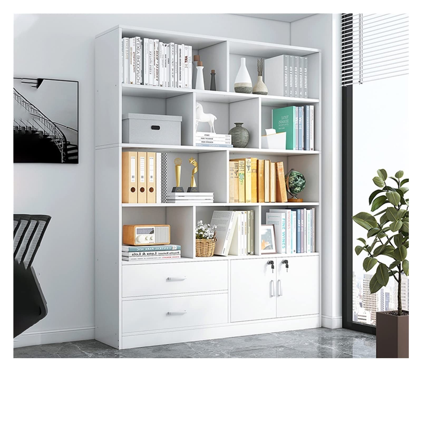 Modern 5-Tier Bookshelf Display Case - 120x24x180cm Wooden Lattice Cabinet for Home Office, Living Room & Bedroom Storage - Simple & Stylish Shelf Organizer for Books, Decor & Collectibles
