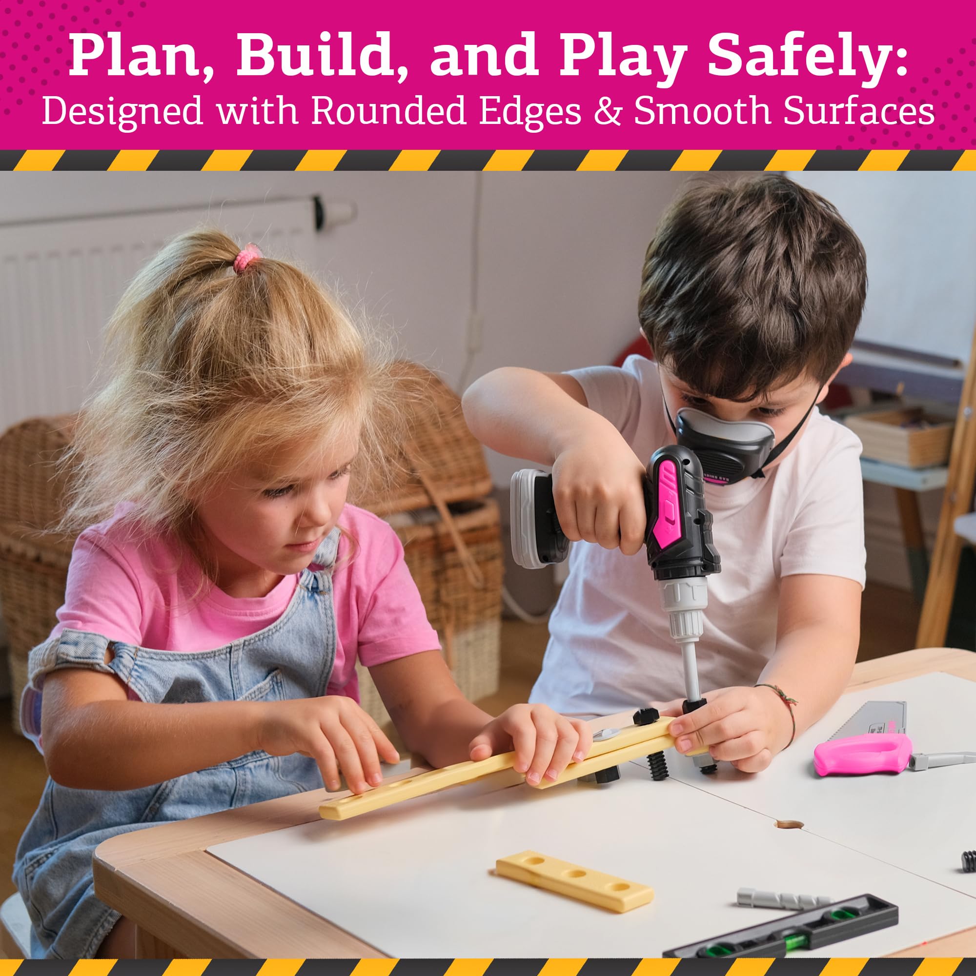 **Kids Tool Set with Electric Drill - 24-Piece Construction Toy Kit for Toddlers Ages 3-6 (Pink) - Includes Screwdriver, Nuts, Bolts & Toolbox - STEM Learning Gift for Boys & Girls - Perfect for Pretend Play & DIY Projects**