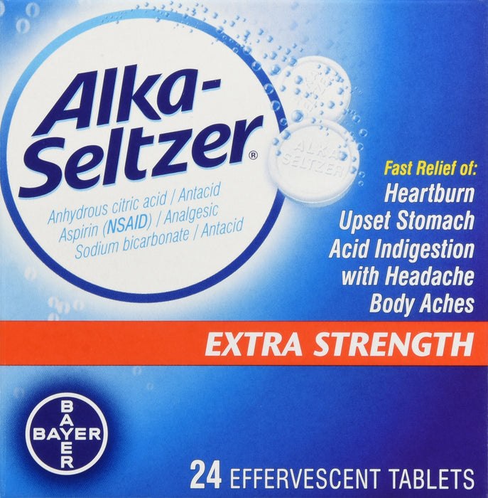 Alka Seltzer Extra Strength Antacid & Pain Relief Tablets - Fast Heartburn, Upset Stomach & Headache Relief - Perfect for After Meals, Travel & Hangovers