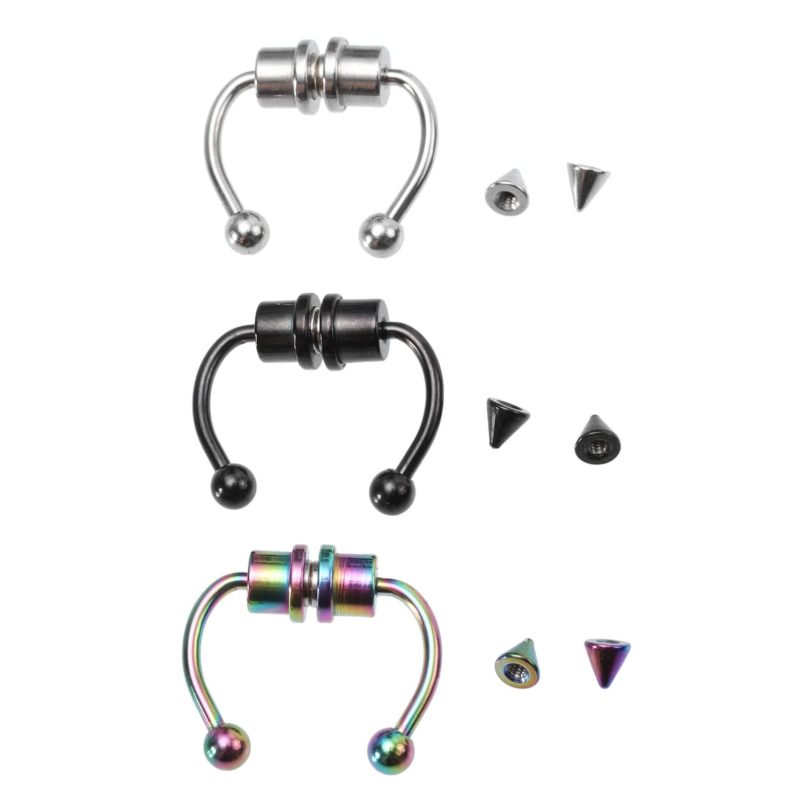 3PCS Magnetic Fake Septum Nose Ring - Stainless Steel Non-Pierced Nose Hoop Jewelry for Women & Men | Perfect for Costumes, Parties & Everyday Fashion Accessories