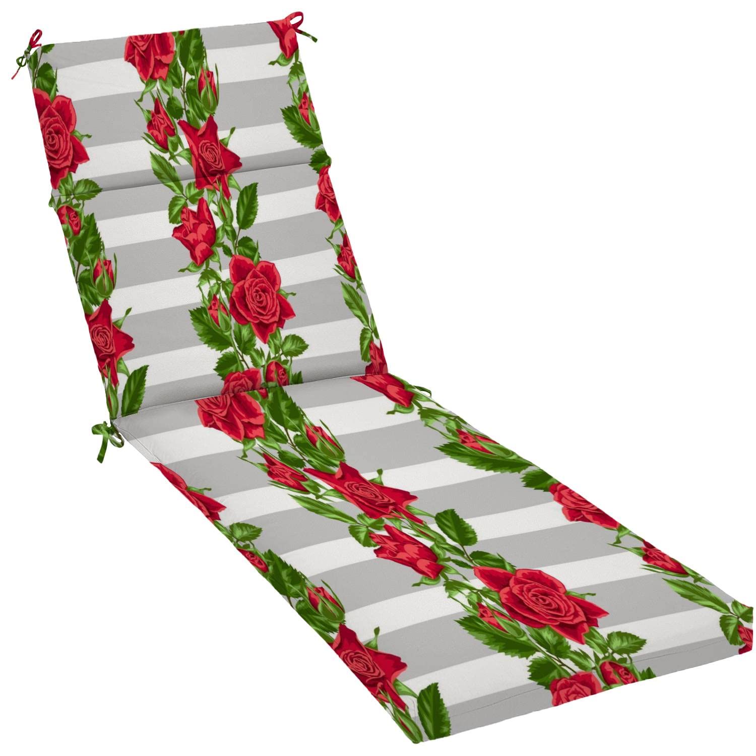 Water-Resistant Red Roses Outdoor/Indoor Chaise Lounge Cushion - Seamless Patio Furniture Seat Pad for Garden, Poolside & Sunbathing - Durable Chair Accessory