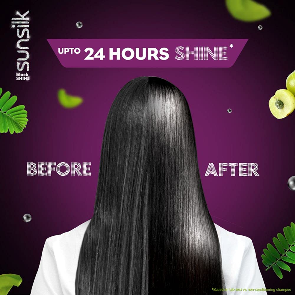 Sunsilk Stunning Black Shine Shampoo 340ml with Amla Oil & Pearl Protein - Hydrating & Volumizing for Shiny, Healthy Hair - Perfect for Dry, Damaged Hair Care & Daily Use