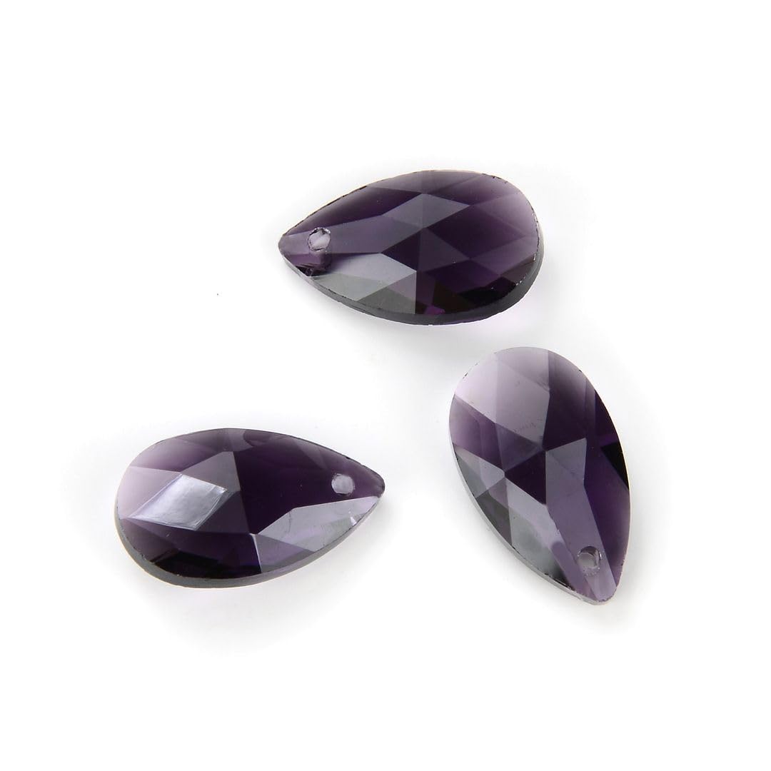 100pcs Czech Faceted Crystal Glass Pear Beads - 22mm Large Amethyst Purple Birthstone for DIY Jewelry Making, Chandelier Pendants & Suncatcher Crafts | Perfect for February Birthdays, Home Decor & Gift Projects