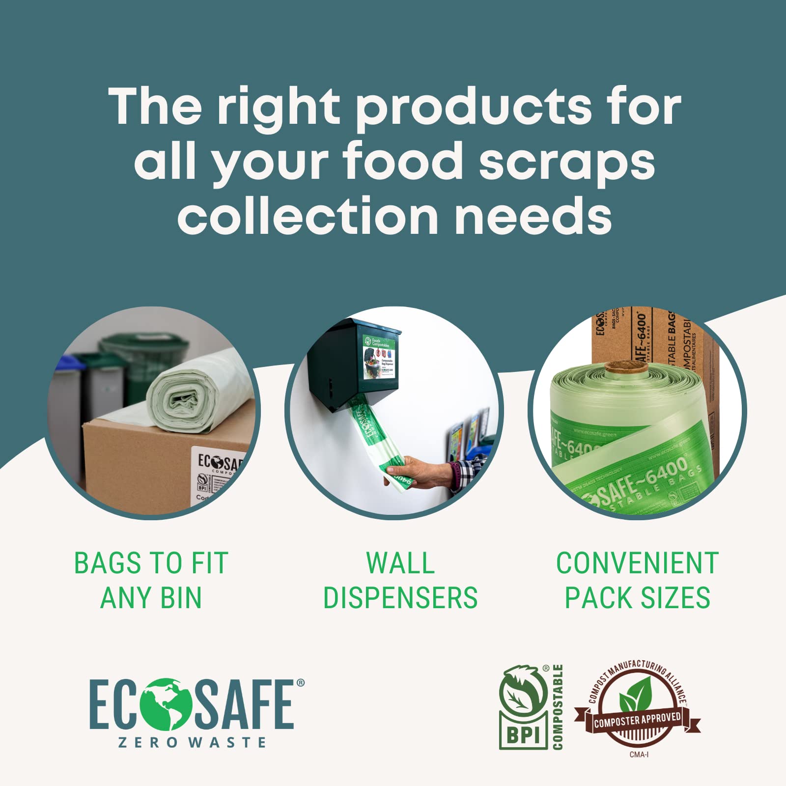 EcoSafe-6400 HB2125-6 Certified Compostable Bags 21x25 Inch - 480 Pack Heavy Duty Leak Proof & Tear Resistant Green Trash Bags for 8 Gallon Bin - Perfect for Kitchen Food Waste, Composting, and Organic Recycling