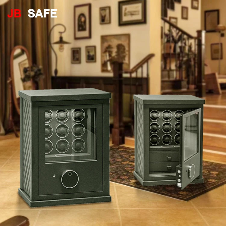 Premium JB Watch Winder & Jewelry Safe - 12 Watch Winders with 1 Jewelry Drawer | Automatic Watch Storage & Protection for Luxury Watches & Jewelry | Perfect for Home, Office & Travel Use