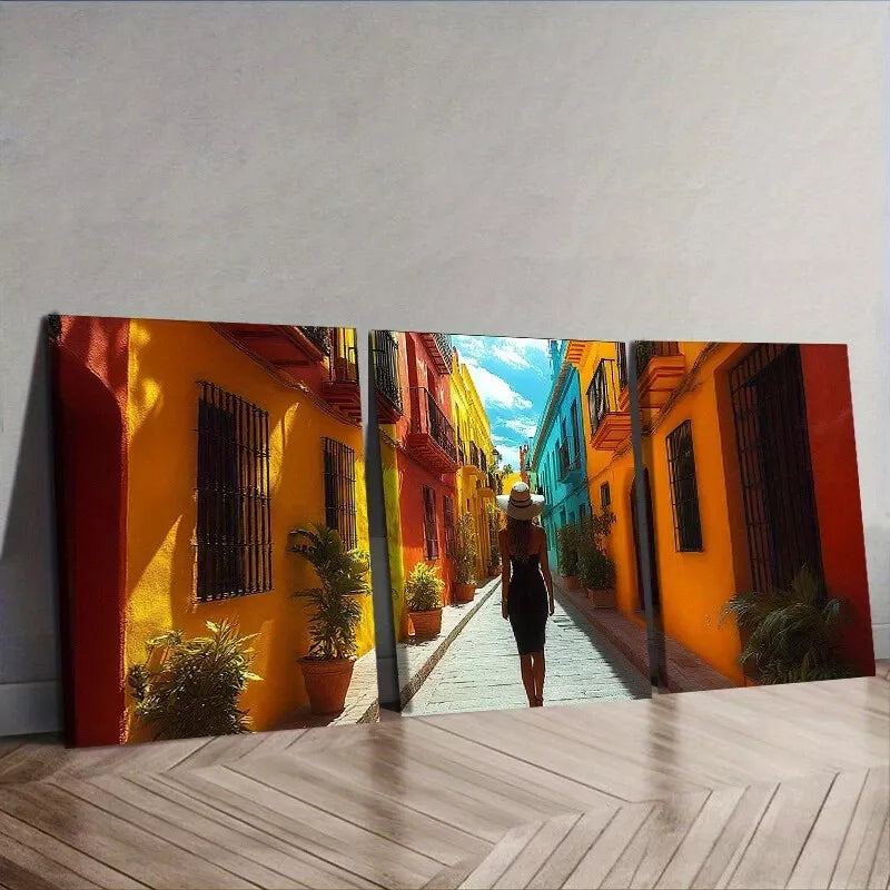 3-Piece Woman in the Alley Wall Art Set - 50x70cm Framed Canvas Prints | High Quality Australian Made Ready-to-Hang Wall Decor for Living Room, Bedroom & Office