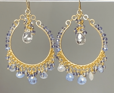 Blue Gemstone Hoop Chandelier Earrings - Wire Wrapped Sapphire Dangle Earrings for Women | Elegant Jewelry for Parties, Weddings & Special Occasions