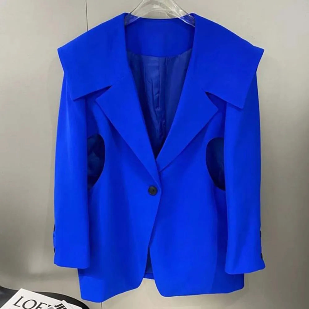 Stylish Asymmetrical Autumn Blazer for Women - Notched Collar Long Sleeve Solid Color Korean Fashion Jacket | Perfect for Office Wear, Date Nights & Fall Outfits