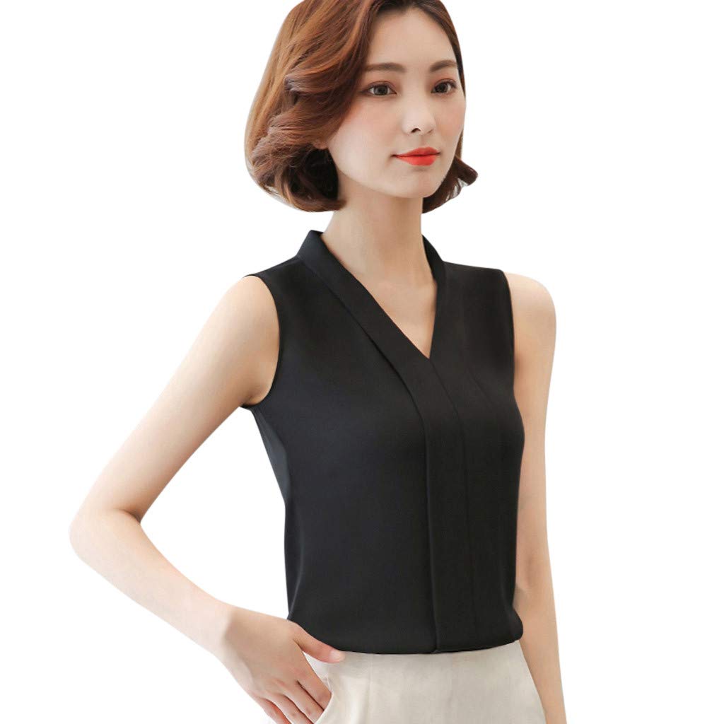 Women's Chiffon Business Casual Sleeveless Blouse - V-Neck Office Tops for Professional & Stylish Workwear | Perfect for Office, Meetings & Business Casual Outfits