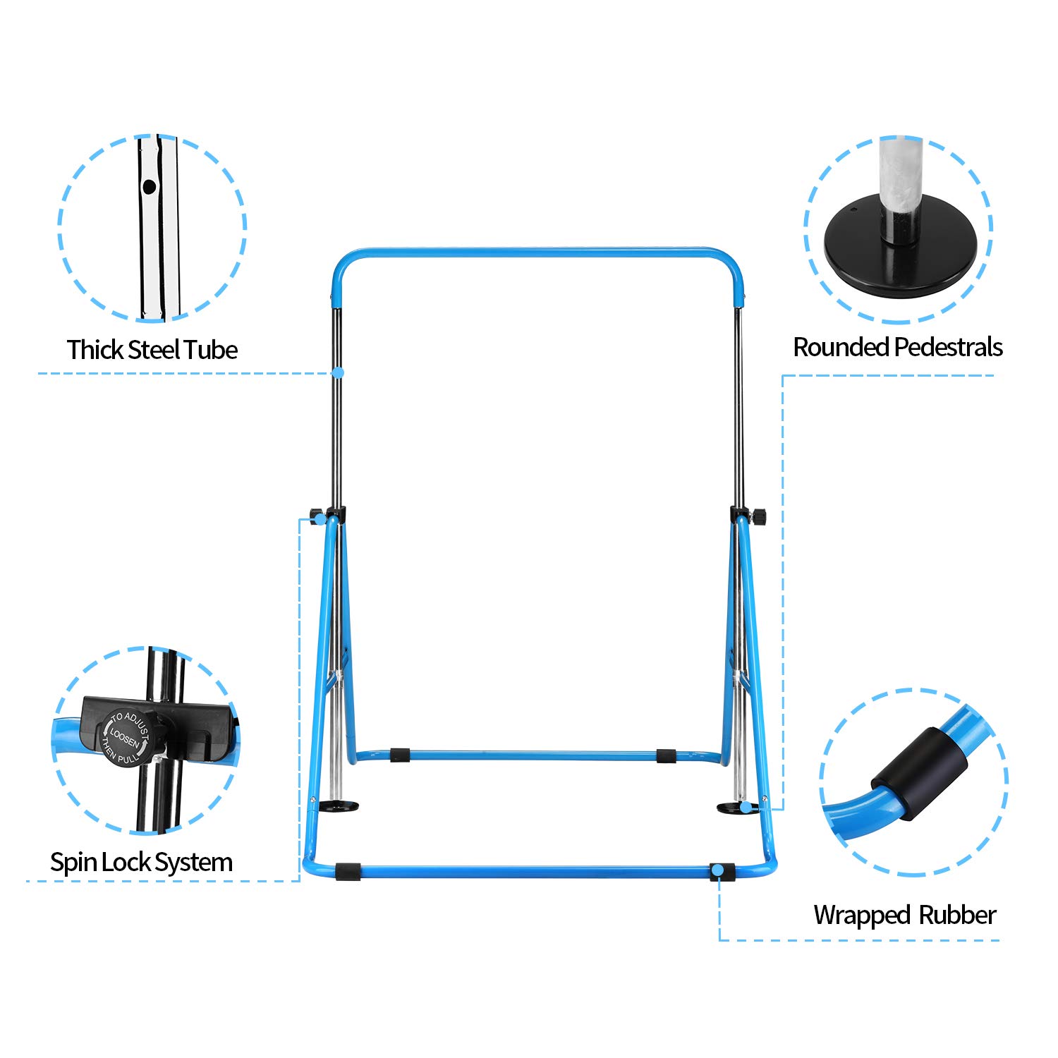 Adjustable Kids Gymnastics Bar - Folding Training Bar for Home & Gym