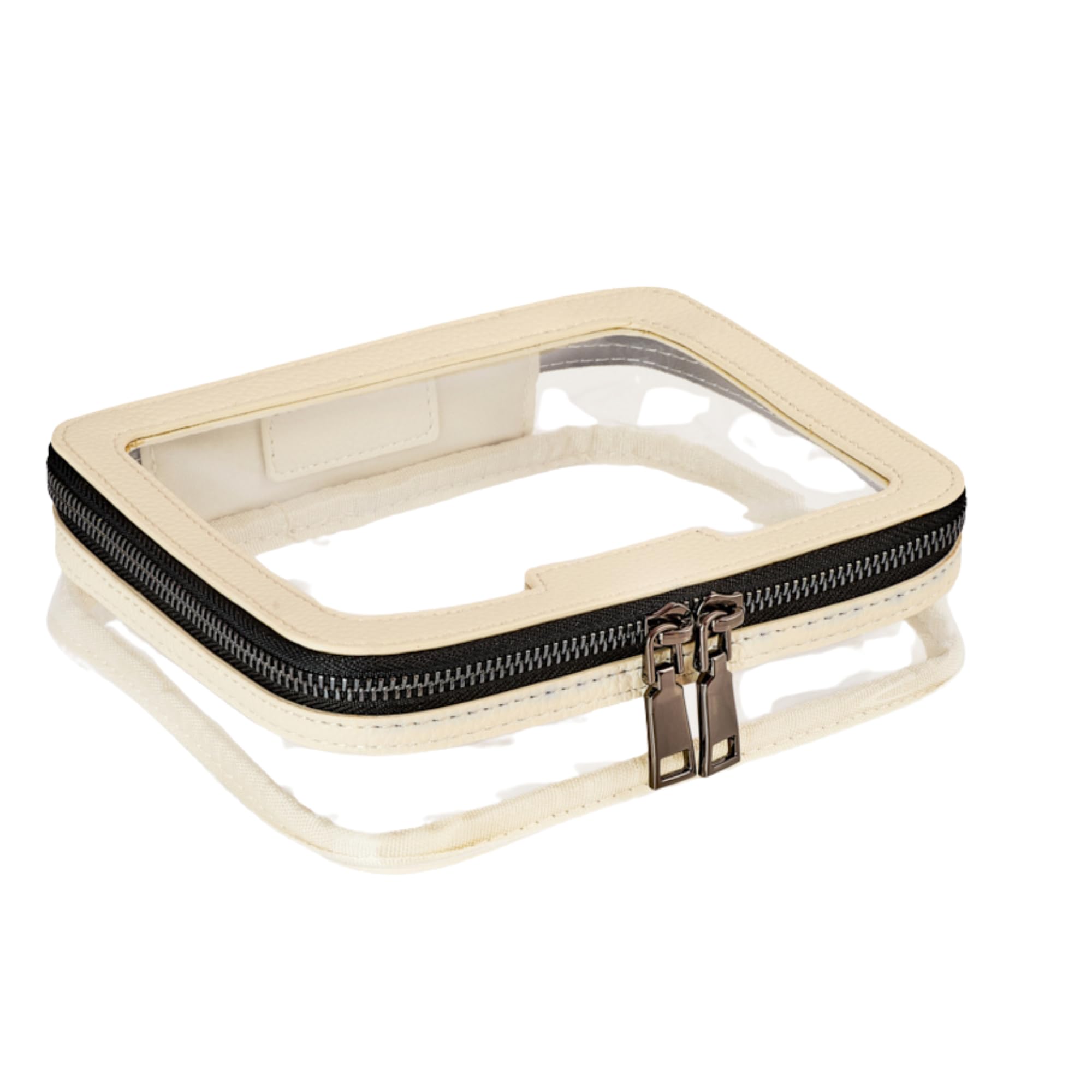 Vegan Leather Cream Toiletry Bag - Waterproof Clear PVC Zippered Cosmetic Makeup Wash Bag Organizer for Travel, Bathroom, Gym, and Daily Use - Perfect for Men and Women