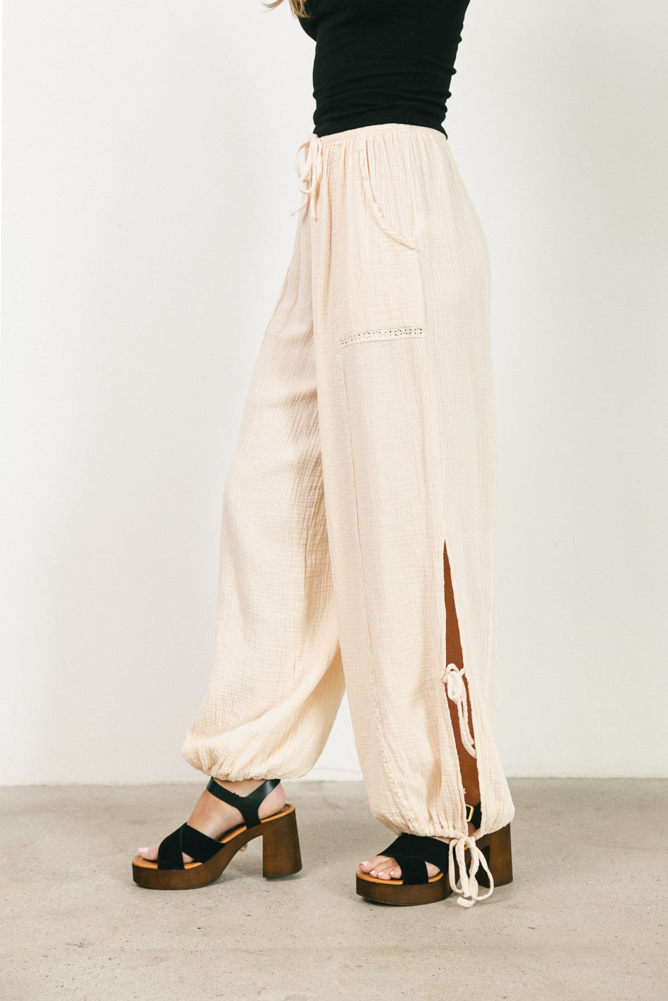 Avery Crinkle Joggers in Oatmeal - Soft Comfortable Women's Lounge Pants for Yoga, Running & Casual Wear