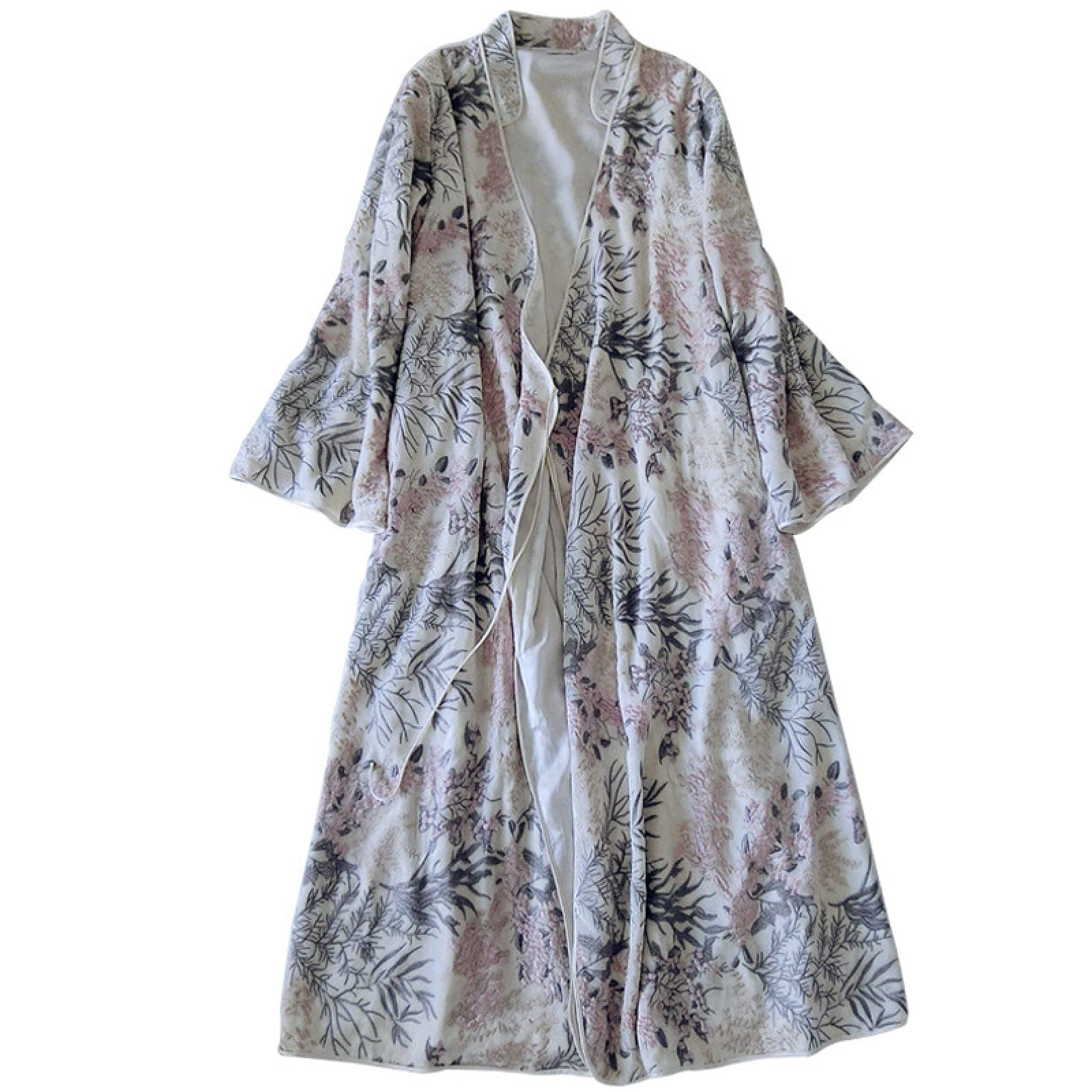BuFanRen Women's Floral Silk Pajama Set - Long Sleeve Nightgown & Robe Sleepwear for Lounge, Spa, and Home Relaxation