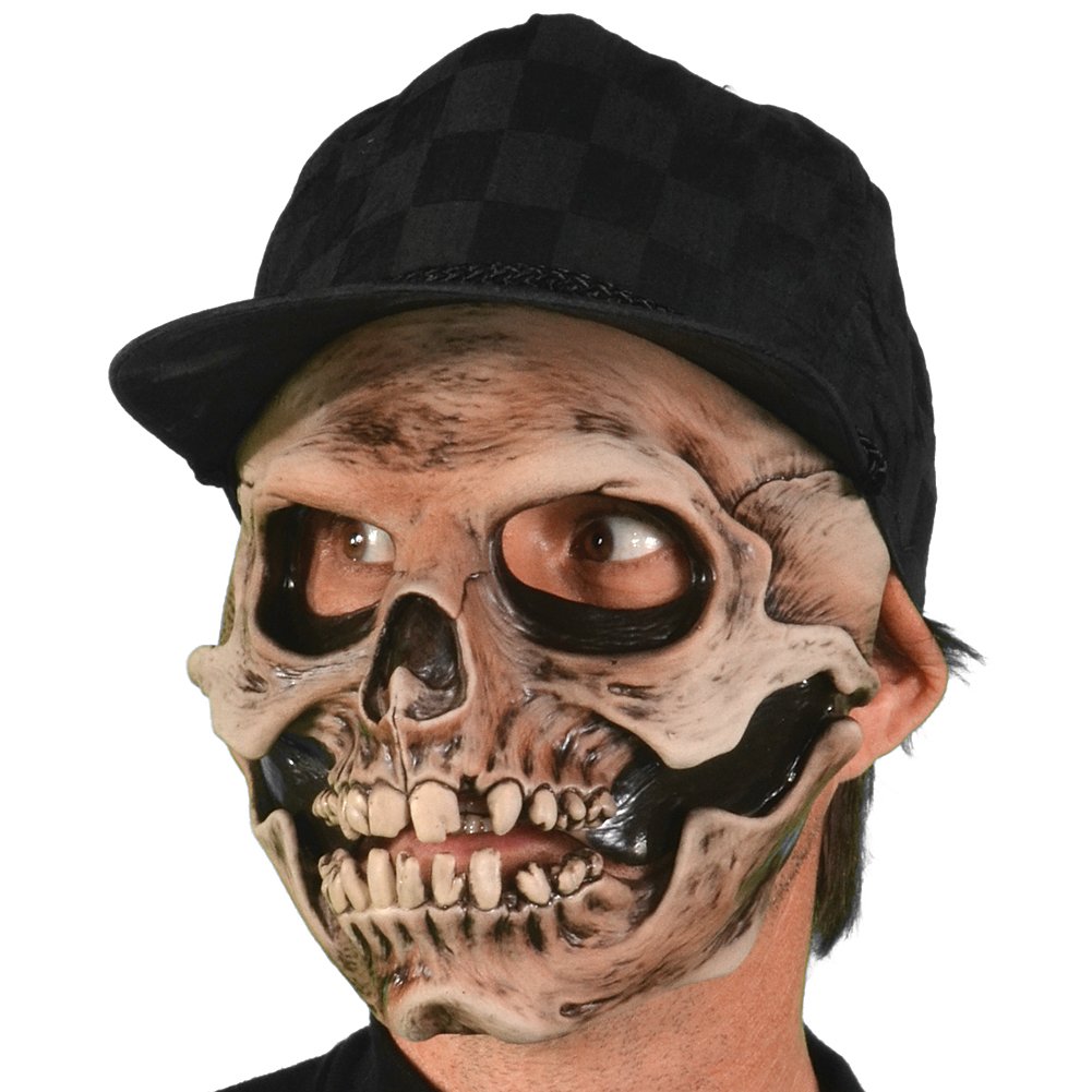 Realistic Skull Mask with Moving Jaw - Adjustable Baseball Cap Included | Scary Halloween Costume, Cosplay & Horror Movie Prop for Adults