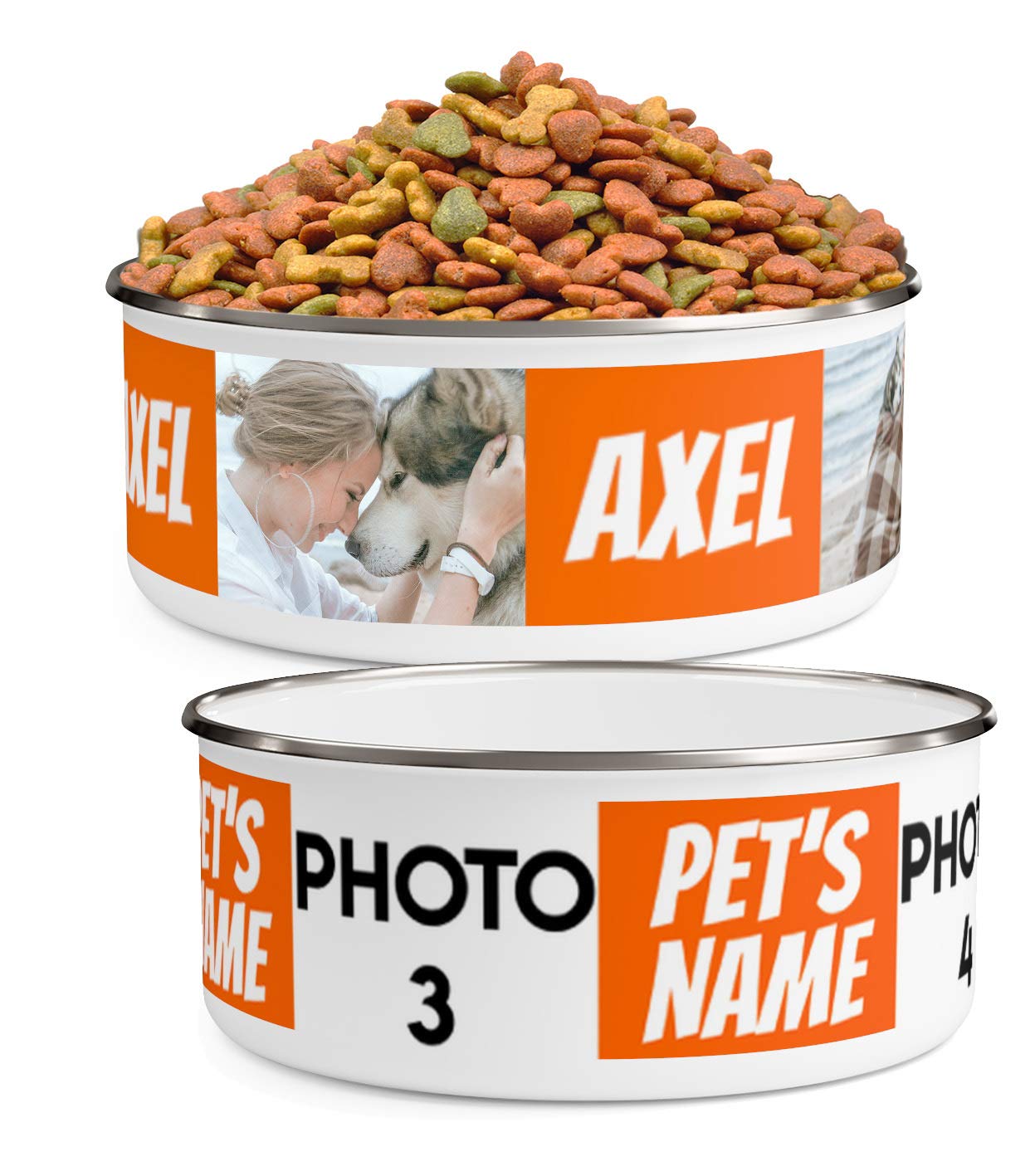 Custom Stainless Steel Dog Bowl with Lid - Personalized Pet Food & Water Dish with Photo & Name - Durable Enamel Design for Home, Travel & Outdoor Use