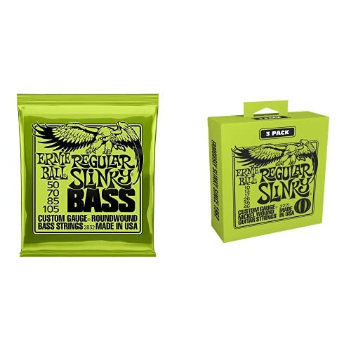 Ernie Ball Regular Slinky Nickel Wound Electric Guitar Strings & Bass Strings Bundle - Perfect for Rock, Metal, and Studio Recording