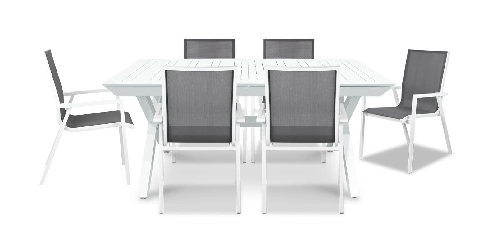 White Caribbean Outdoor Extension Dining Table with Aluminum Chairs - Perfect for Patio, Garden & Backyard Entertaining