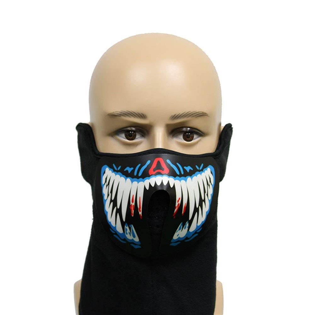 Halloween LED Voice-Activated Glow Mask - Black Medium Size | Cold Light EL Power Drive for Christmas Gifts & Night Parties | Scary Costume Accessory for Trick-or-Treat, Cosplay & Haunted House Events (Battery Not Included)