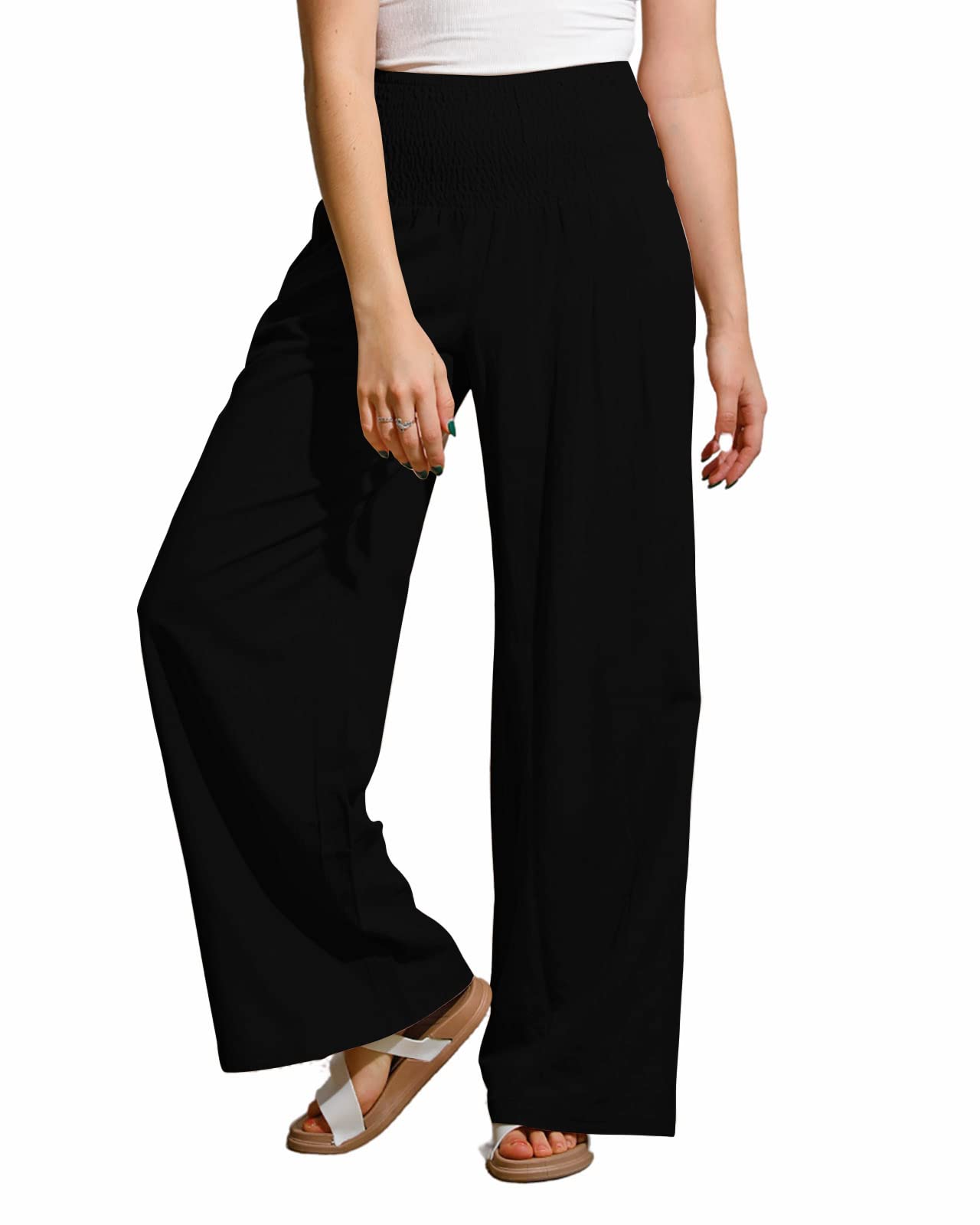UTCoco Women's Wide Leg Linen Palazzo Pants - Casual Elastic Waist Loose Fit Trousers | Summer Beach Vacation, Yoga, Lounge & Office Wear