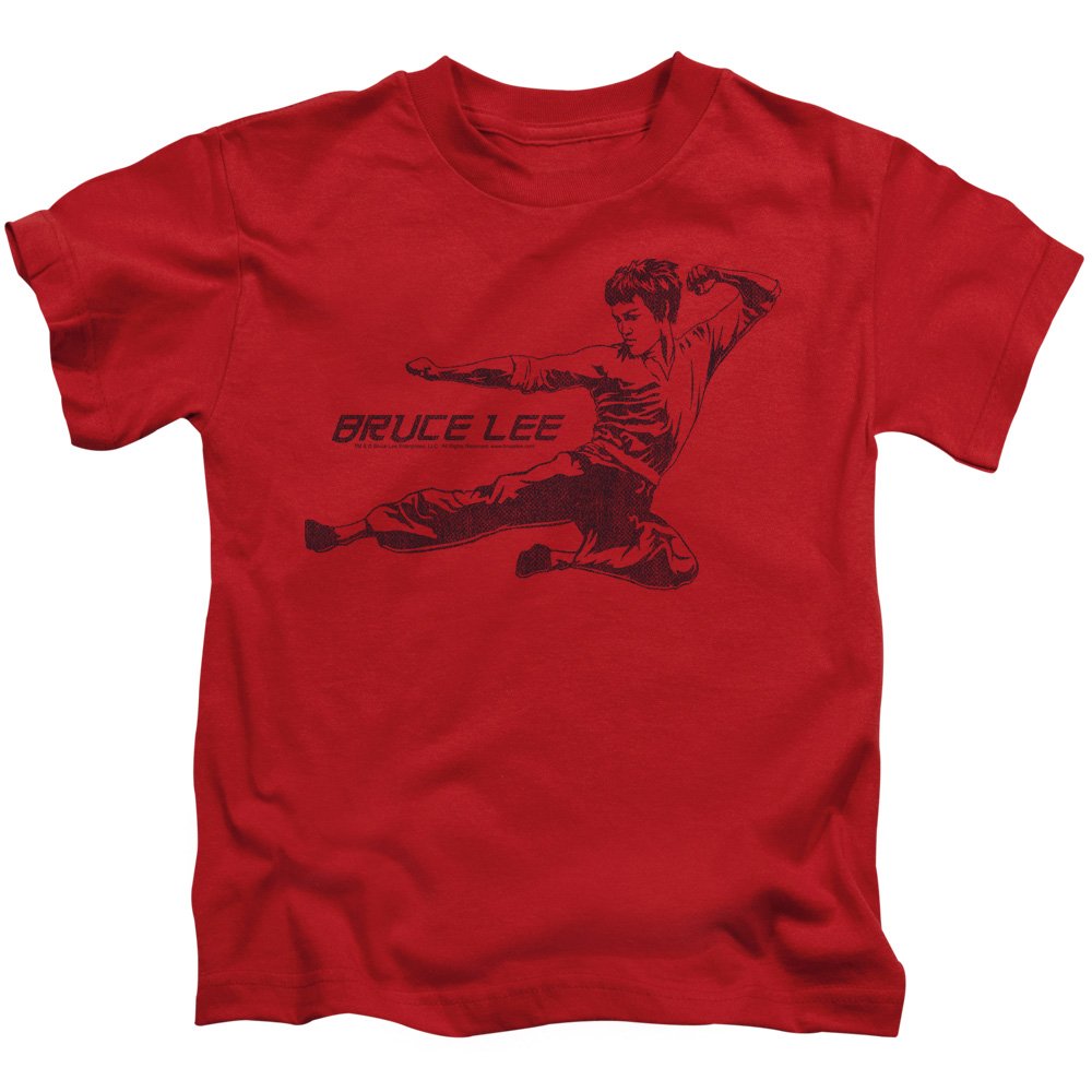 Bruce Lee Boys T-Shirt - Line Kick Red Tee - Martial Arts Inspired Casual Wear for Kids - Perfect for Training, Playdates & Fan Gifts