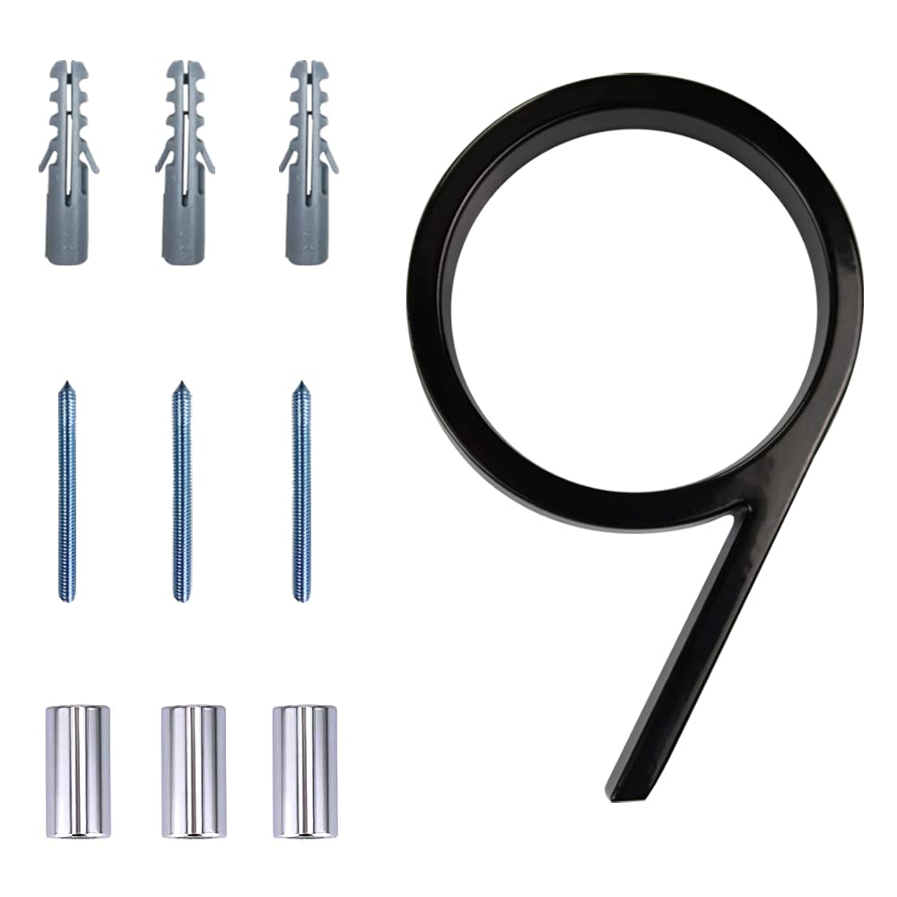 Modern Floating House Numbers 5 Inch - Deamos Zinc Alloy Reflective Address Plaque for Home (Black, #9) - Perfect for Mailbox, Front Door, and Outdoor Property Identification