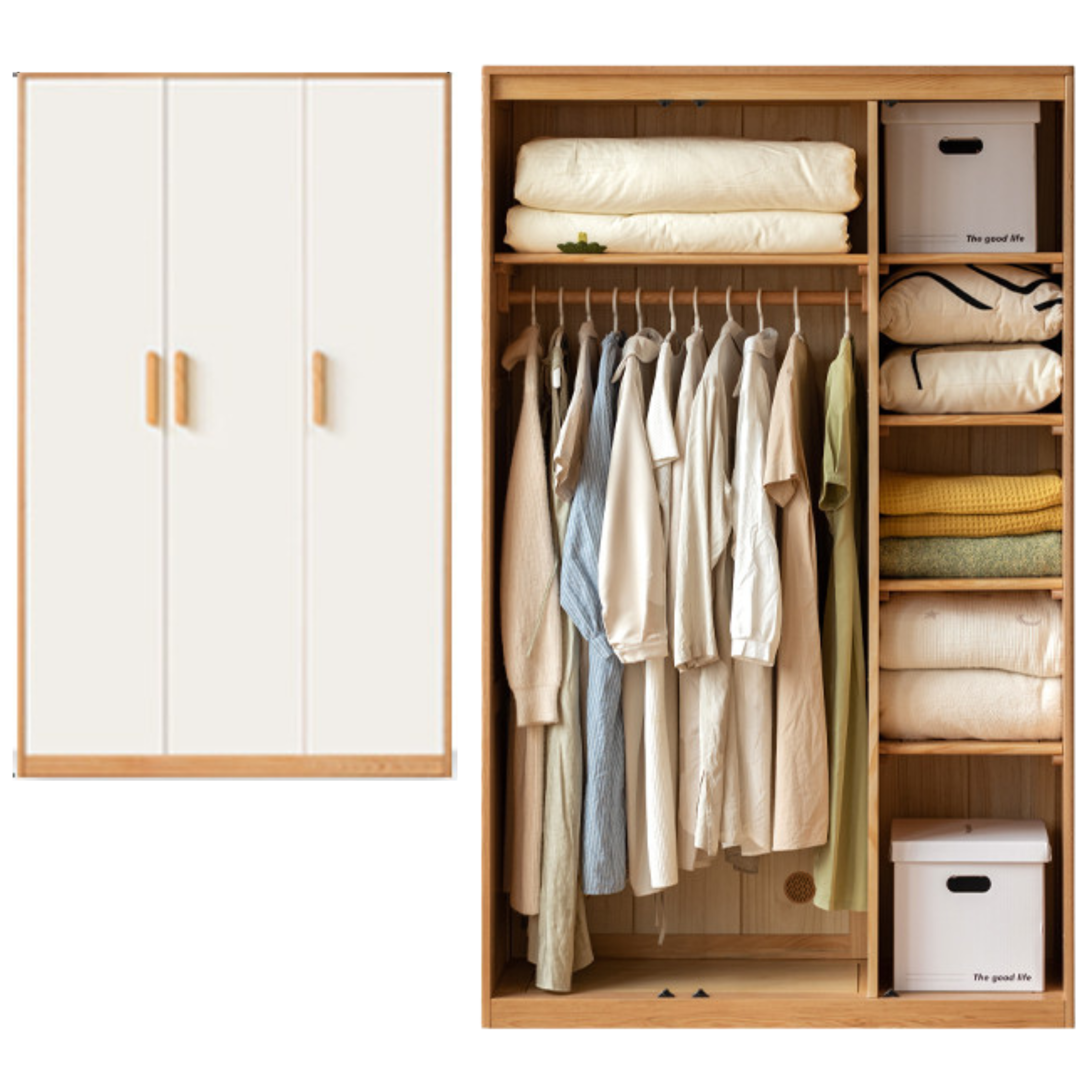 Solid Oak Wood Locker - Modern Wardrobe Closet for Bedroom, Office & Entryway Storage | Durable Wooden Cabinet with Hanging Rod & Shelves
