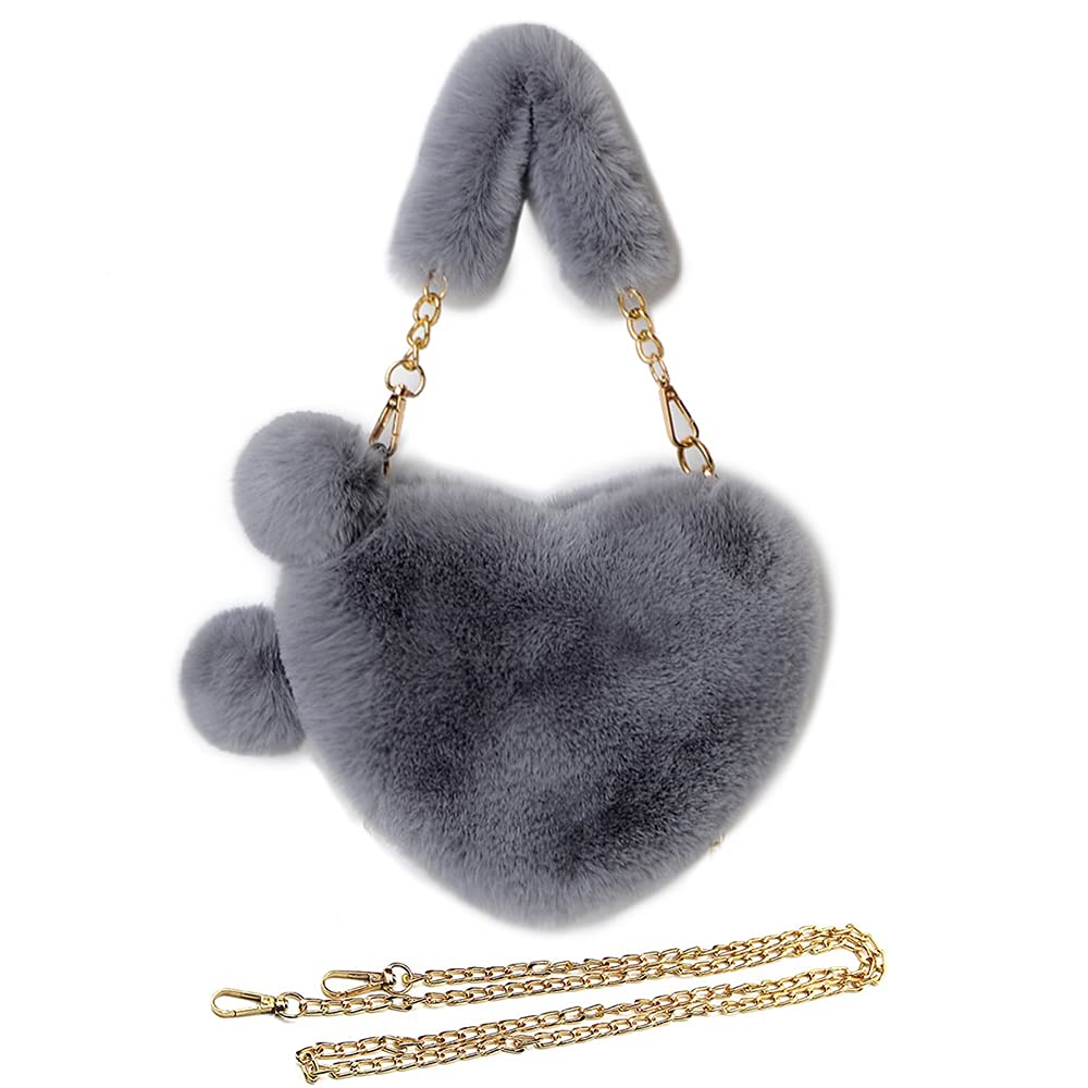 Rejolly Furry Heart-Shaped Purse for Women & Girls - Soft Fluffy Faux Fur Small Shoulder Bag & Clutch | Perfect for Date Night, Parties & Everyday Use