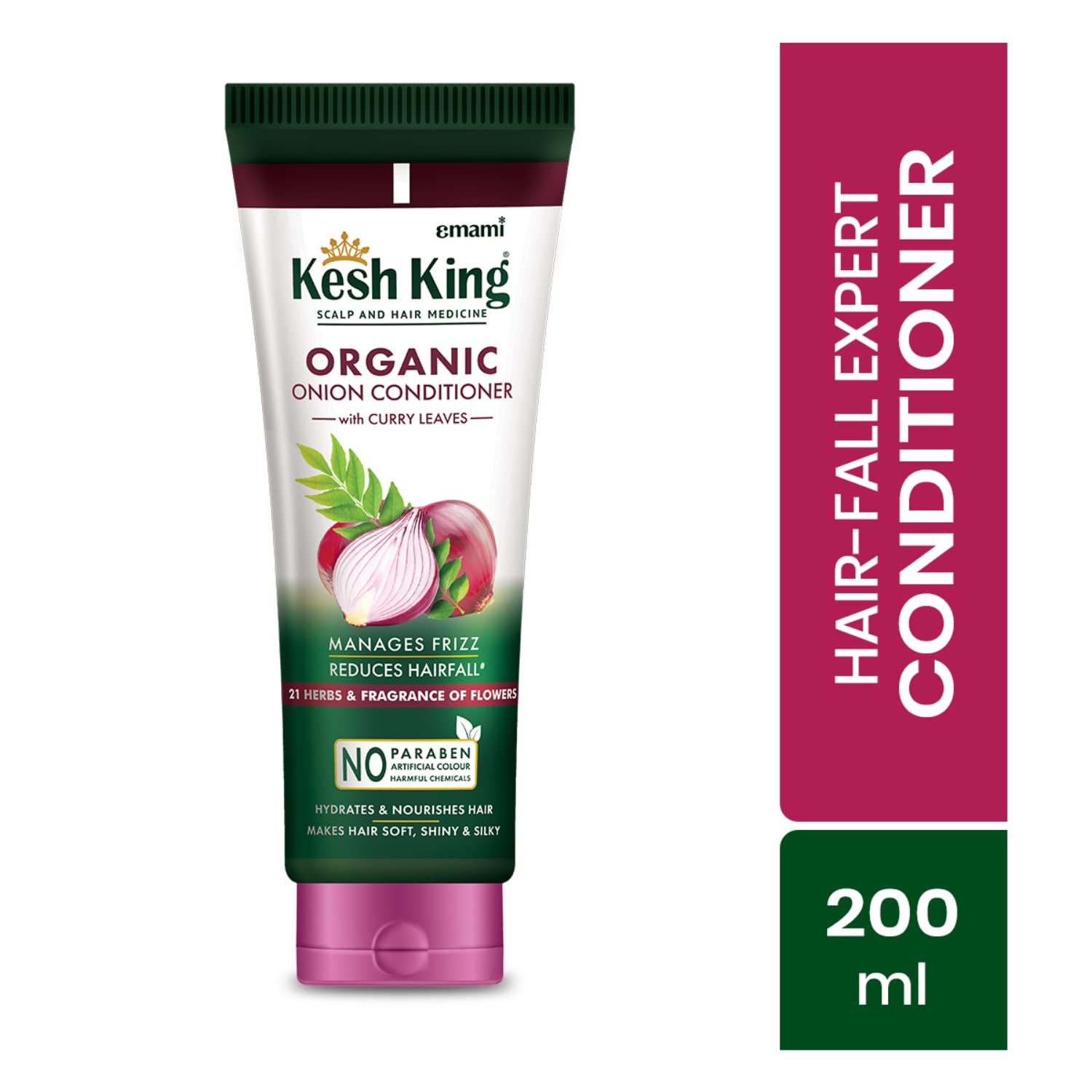 Organic Kesh King Onion & Curry Leaves Hair Conditioner - Reduces Hair Fall, Frizzy Hair Treatment for Dry & Damaged Hair - Deep Nourishing & Hydrating Formula (200ml) - Perfect for Daily Hair Care & Salon-Quality Results at Home