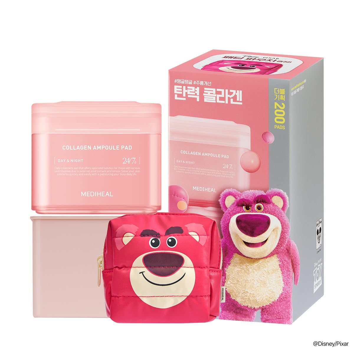 MEDIHEAL Madecassoside Toner Pads [Disney Pixar Edition] - Centella Asiatica Facial Treatment for Brightening & Even Skin Tone - Vegan Face Gauze Pads with Collagen - 200 Pads (100 Full Size + 100 Refill) - Perfect for Daily Skincare & Travel