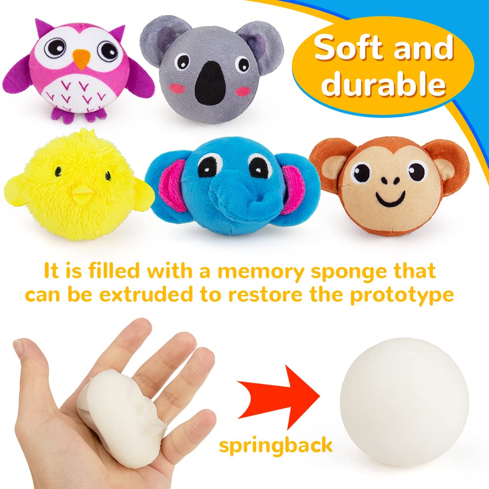 Teytoy Mini Sensory Stress Ball for Kids & Adults - 5 Pack Plush Stuffed Animal Toys (Owl, Elephant, Koala, Chicken, Monkey) - Anxiety Relief Squeeze Toys for Stress & Sensory Play - Perfect for Home, Office, School & Travel