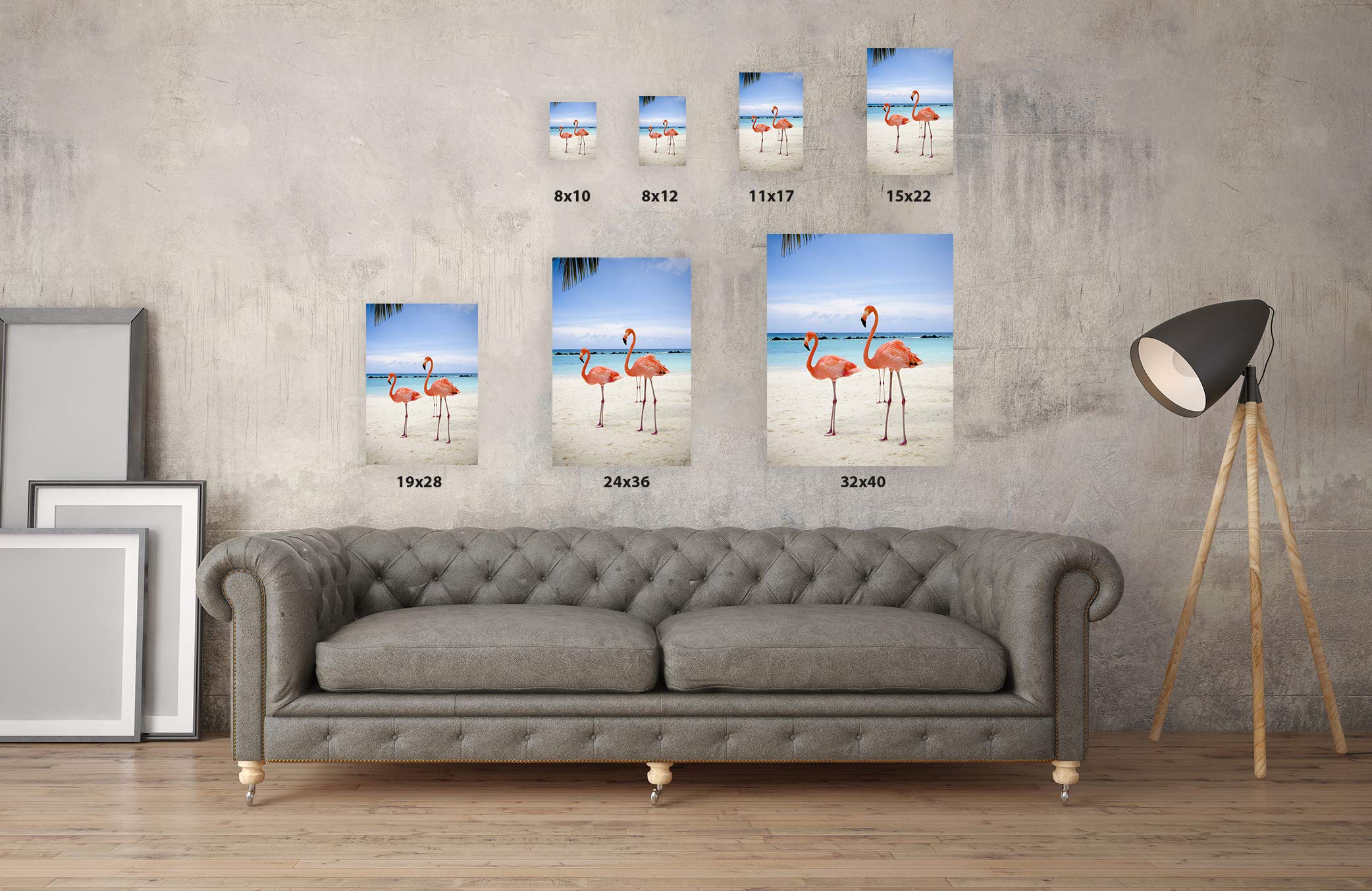 Pink Flamingo Wall Art Decor - 8x12 Inch Tropical Beach Themed Poster, Flamingo Illustration for Room & Bathroom Decoration - Perfect for Coastal, Boho & Nursery Decor Styles
