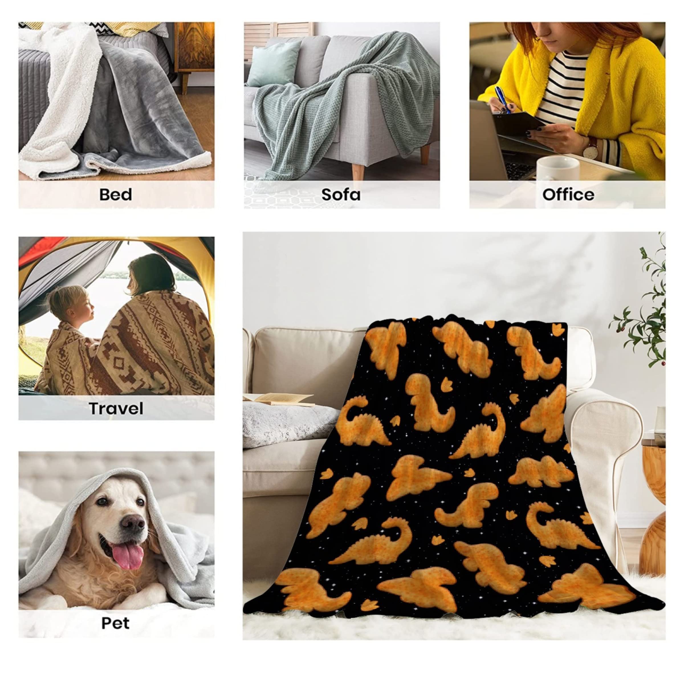 Dino Chicken Nuggets Throw Blanket - Ultra Soft Plush Flannel Blanket for Kids & Adults | Warm Cozy Bed Quilt & Couch Sofa Decor | 40