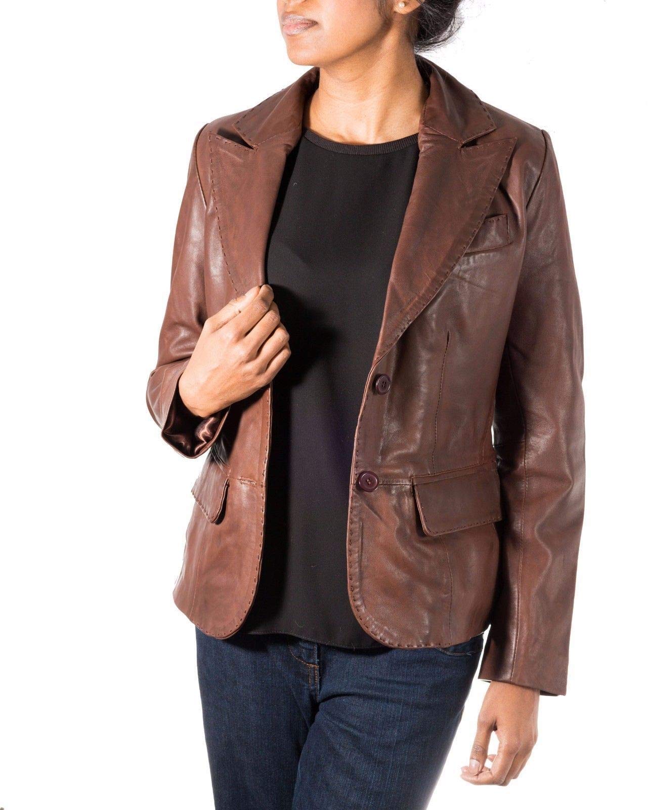 Stylish Women's Brown Real Leather Biker Jacket - Fashionable Outwear Coat for Casual & Motorcycle Riding | Perfect for Everyday Wear & Outdoor Adventures