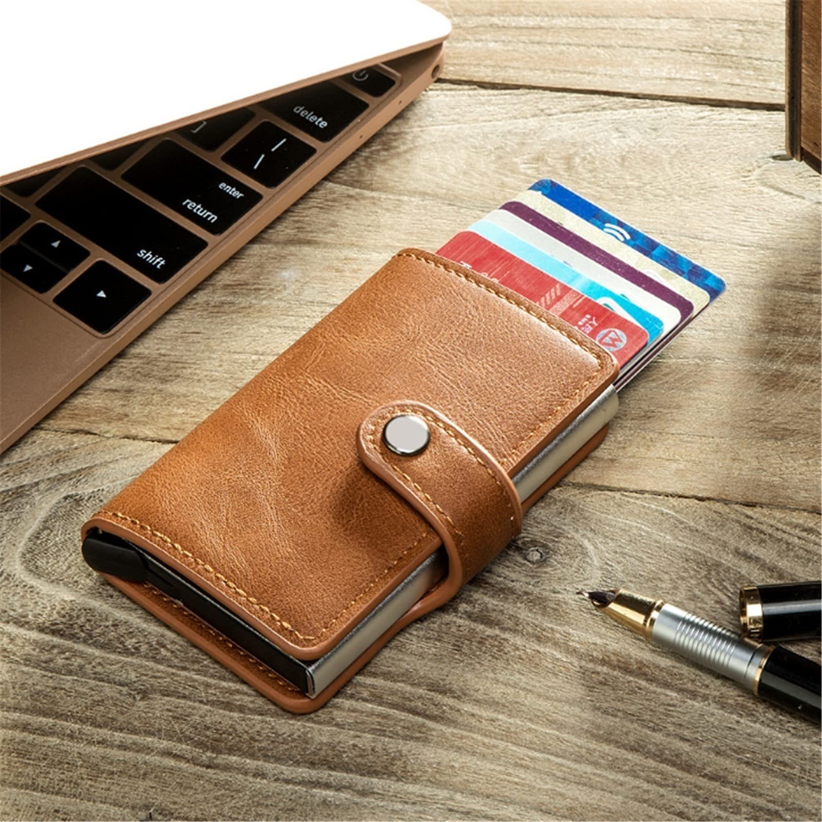 RFID Blocking Anti-Theft Wallet - Automatic Pop-up Metal Credit Card Holder with RFID Protection for Men & Women | Secure Travel Wallet for Credit Cards, Bank Cards & IDs (Yellow) - Perfect for Daily Use, Business Trips & International Travel