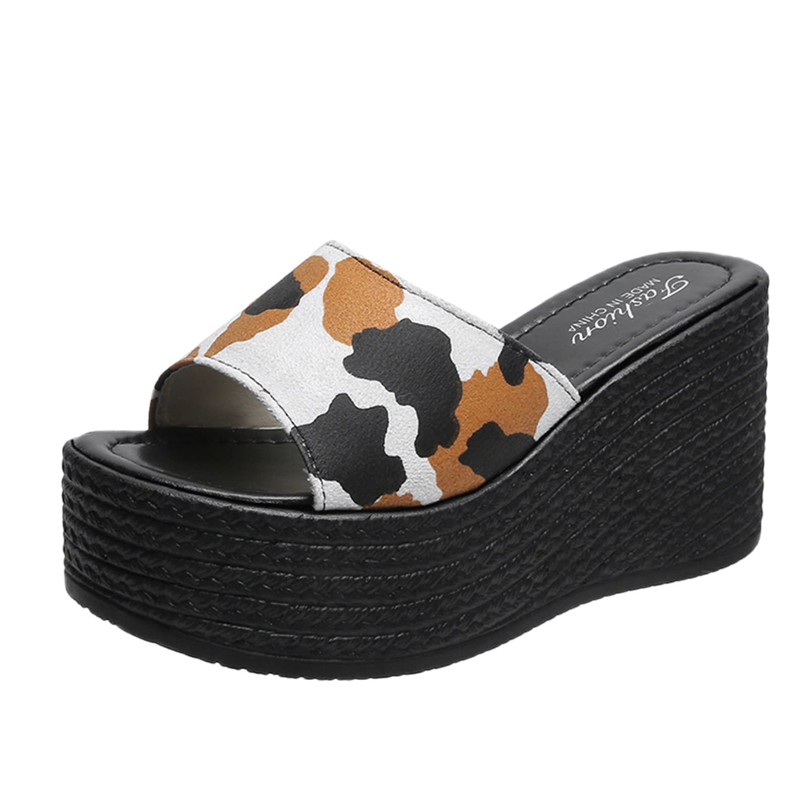 Women's Brown Leopard Print Platform Wedge Sandals - Comfy Open Toe Dressy Summer Sandals for Casual Outings, Beach Vacations & Date Nights