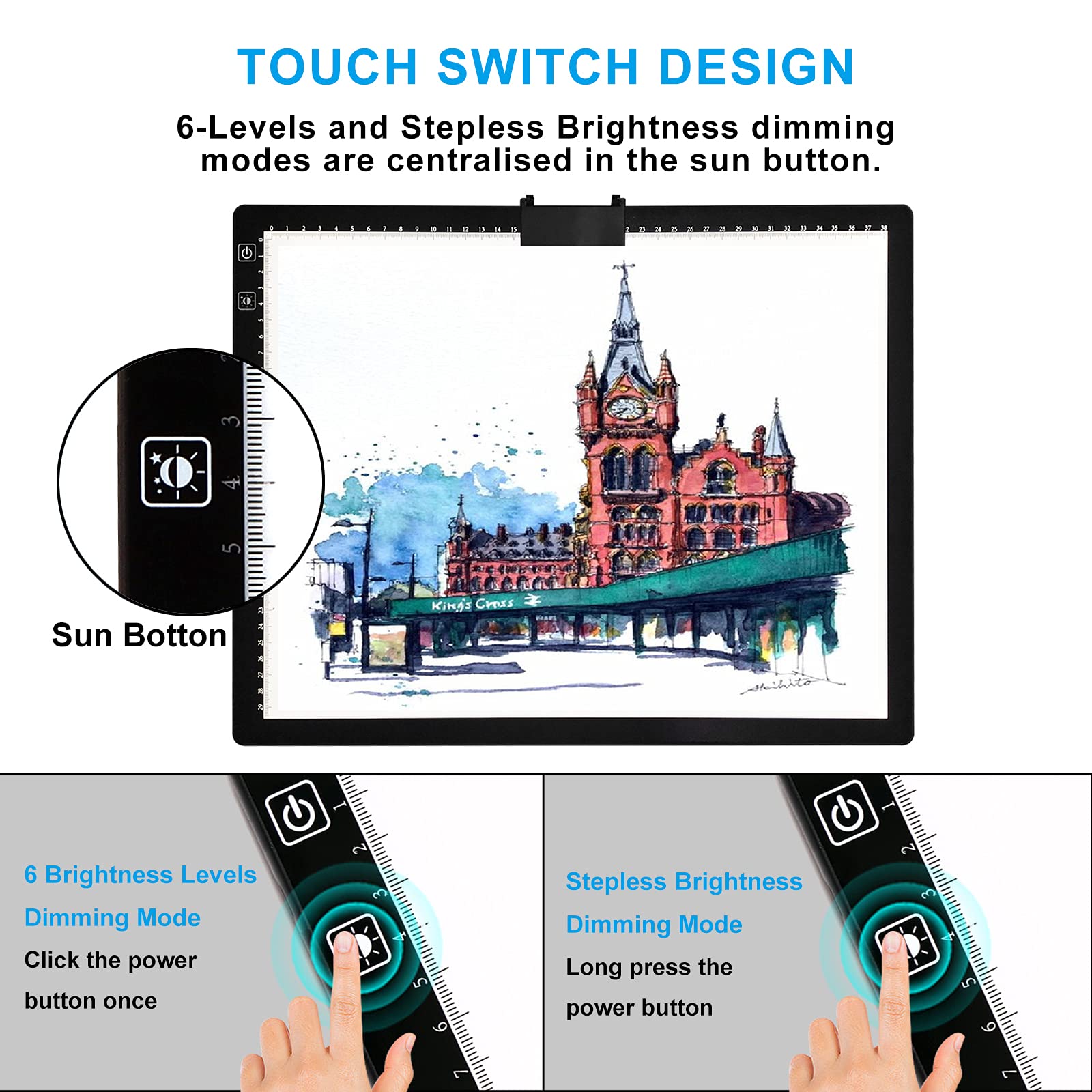 TOHETO A3 LED Light Pad - Wireless Rechargeable Tracing Light Box with Stand, 3 Color Modes & 6 Brightness Levels, Portable with Carry Bag & Magnetic Clip - Perfect for Diamond Painting, Vinyl Weeding, Calligraphy & Craft Projects