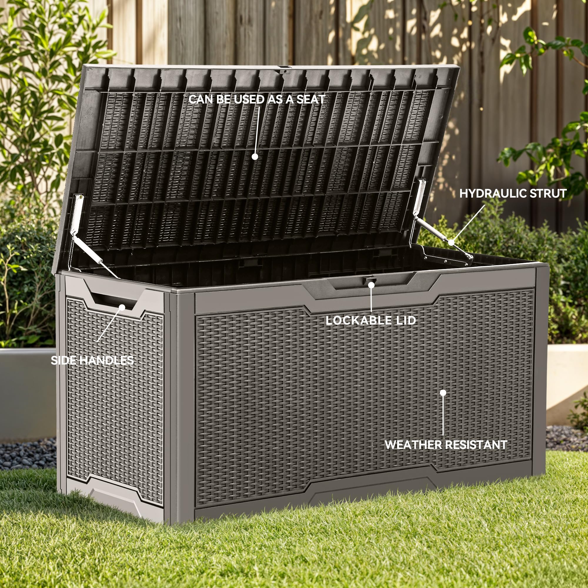 YITAHOME 100 Gallon Large Outdoor Deck Box - Waterproof Lockable Resin Storage Container for Patio Furniture, Garden Tools, Cushions | Perfect for Backyard, Poolside & Deck Storage Organization