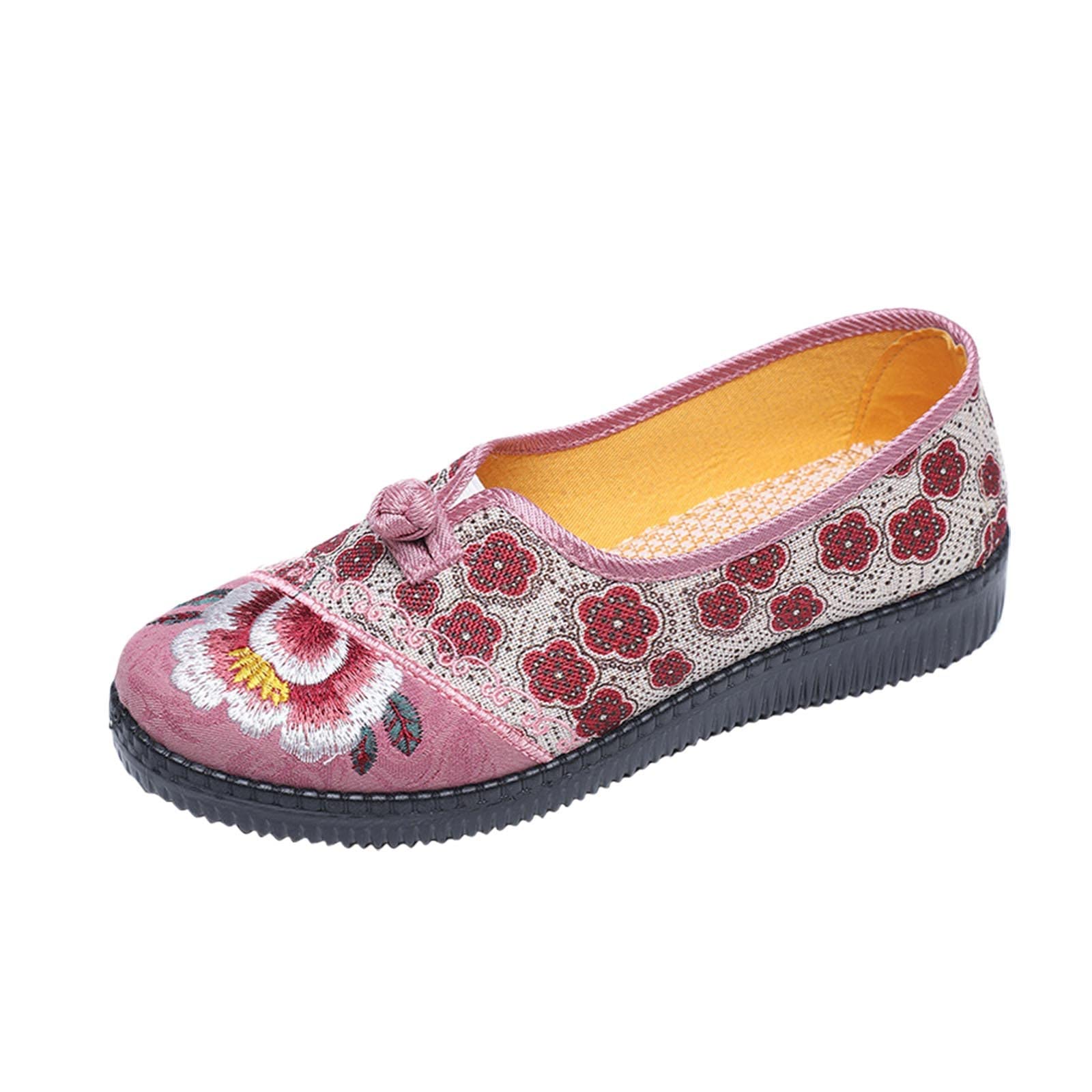 Women's Slip-On Walking Shoes - Fashion Sneakers for Work & Casual Wear - Floral Embroidered Ethnic Style - Perfect for Walking, Office & Everyday Comfort