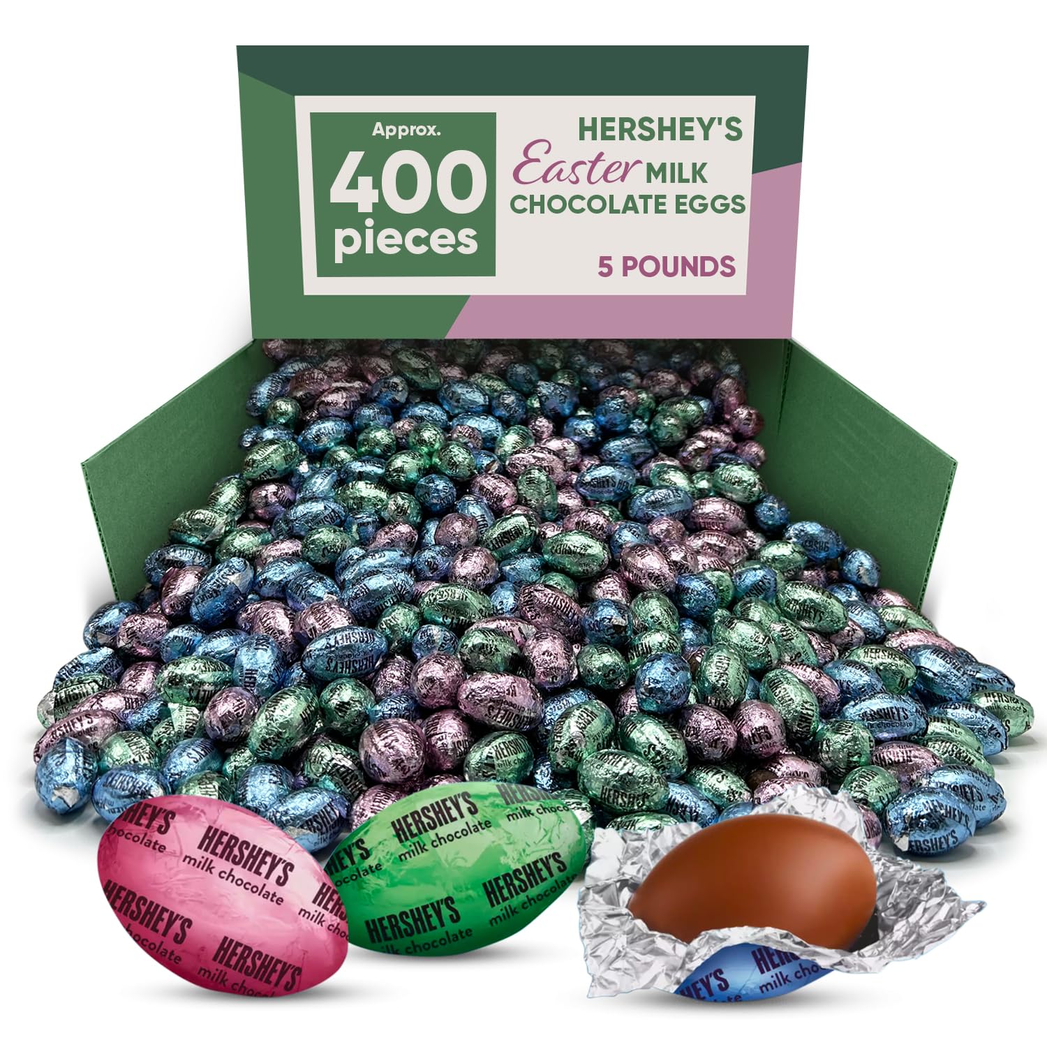 **Hershey's Milk Chocolate Easter Eggs - 5lb Bulk (Approx 400 Pieces) - Individually Wrapped Pastel Blue, Pink & Green Foil Candies - Easter Basket Stuffers, Party Favors & Holiday Gifts - Perfect for Kids, Adults & Celebrations**    *(Ideal for Easter egg hunts, office treats, party favors, holiday gifting & family snacking)*